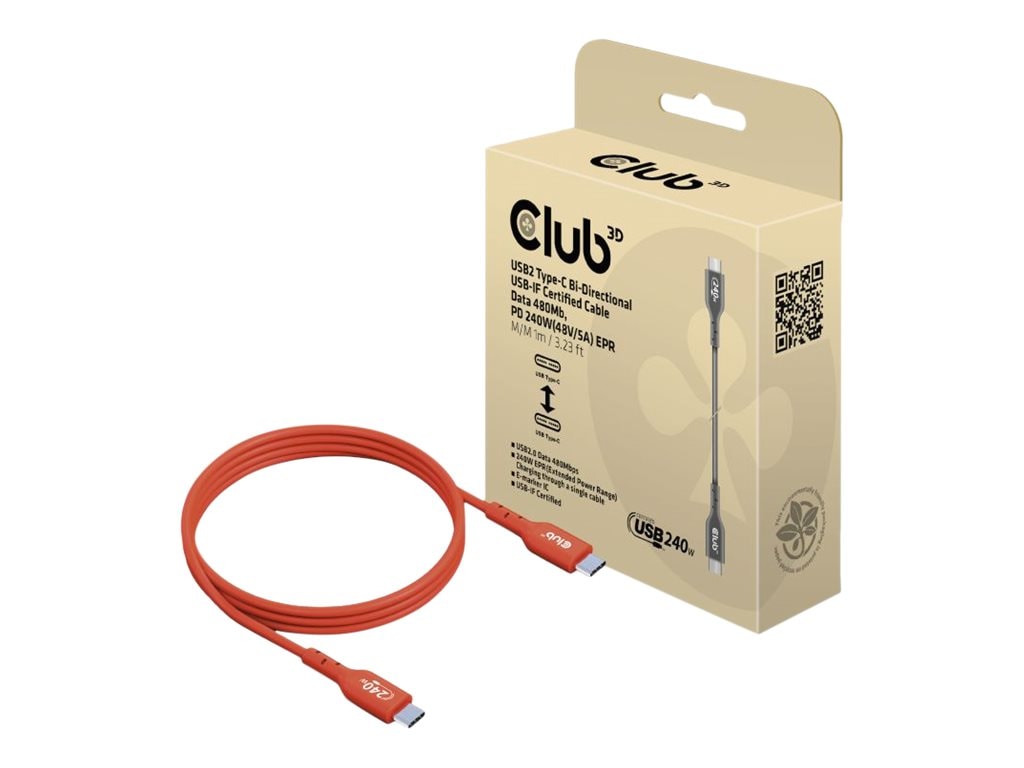 Club 3D USB 2.0 Typ-C Kabel Bidirektional USB-IF 480Mb PD 240W St./St. 1m orange