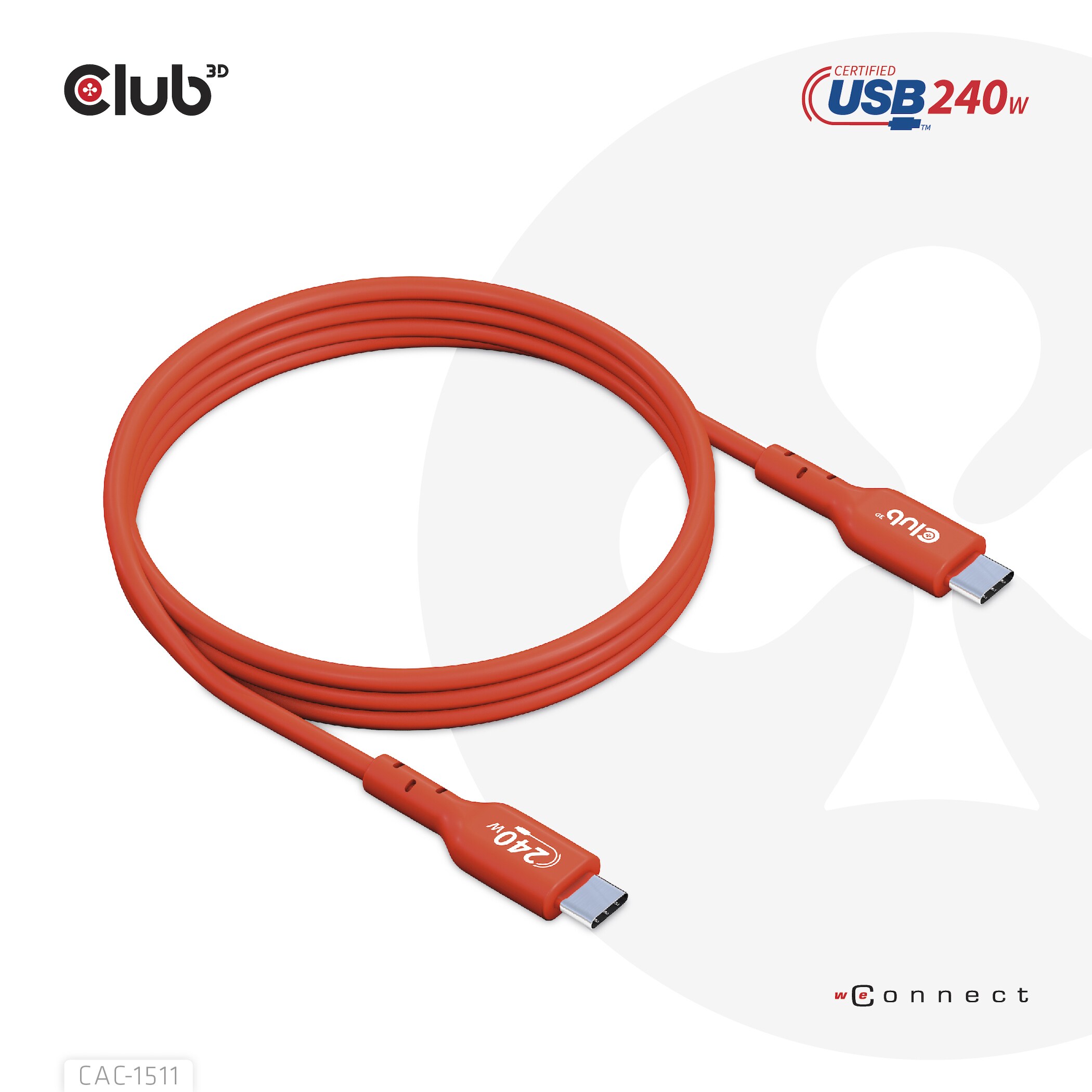 Club 3D USB 2.0 Typ-C Kabel Bidirektional USB-IF 480Mb PD 240W St./St. 1m orange