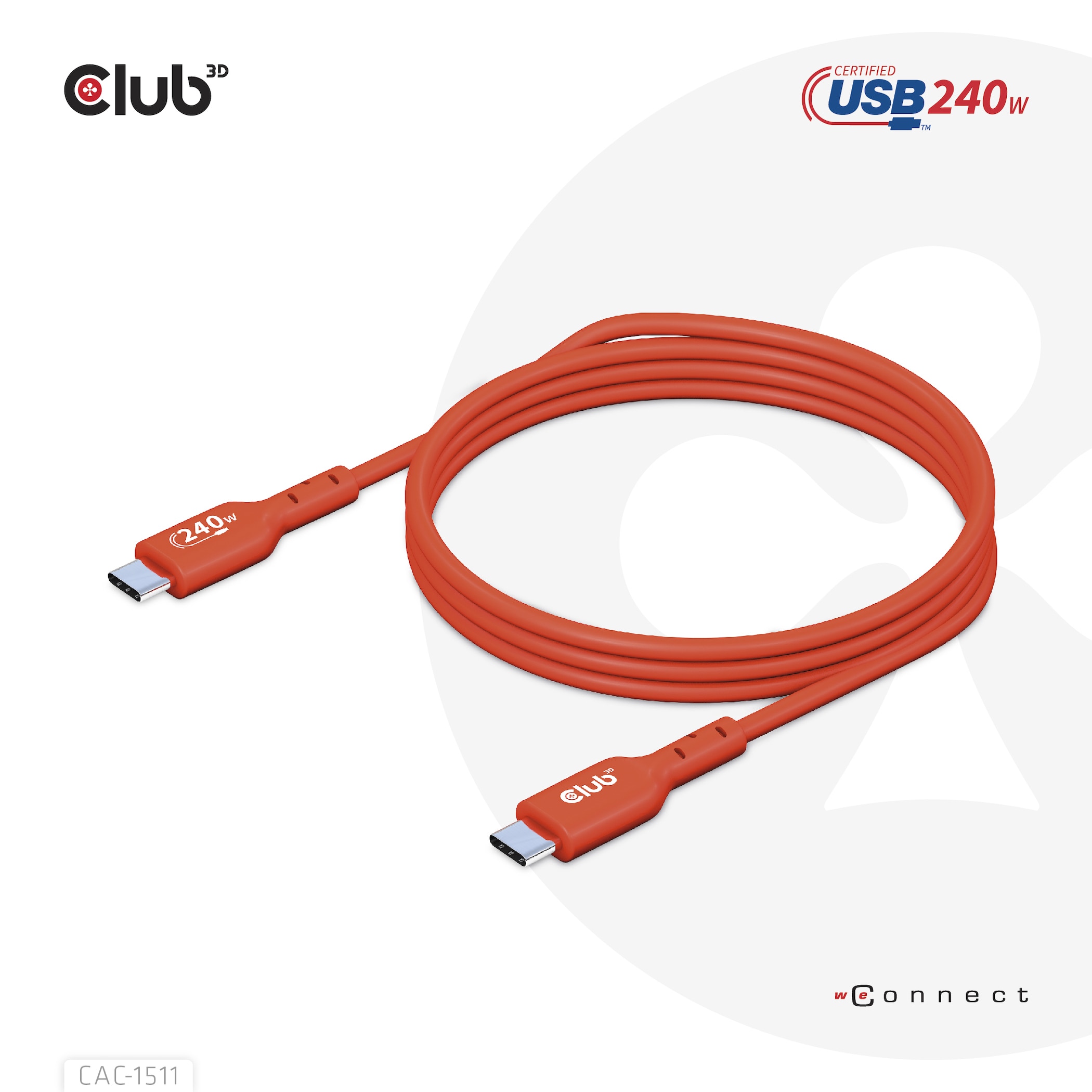 Club 3D USB 2.0 Typ-C Kabel Bidirektional USB-IF 480Mb PD 240W St./St. 1m orange