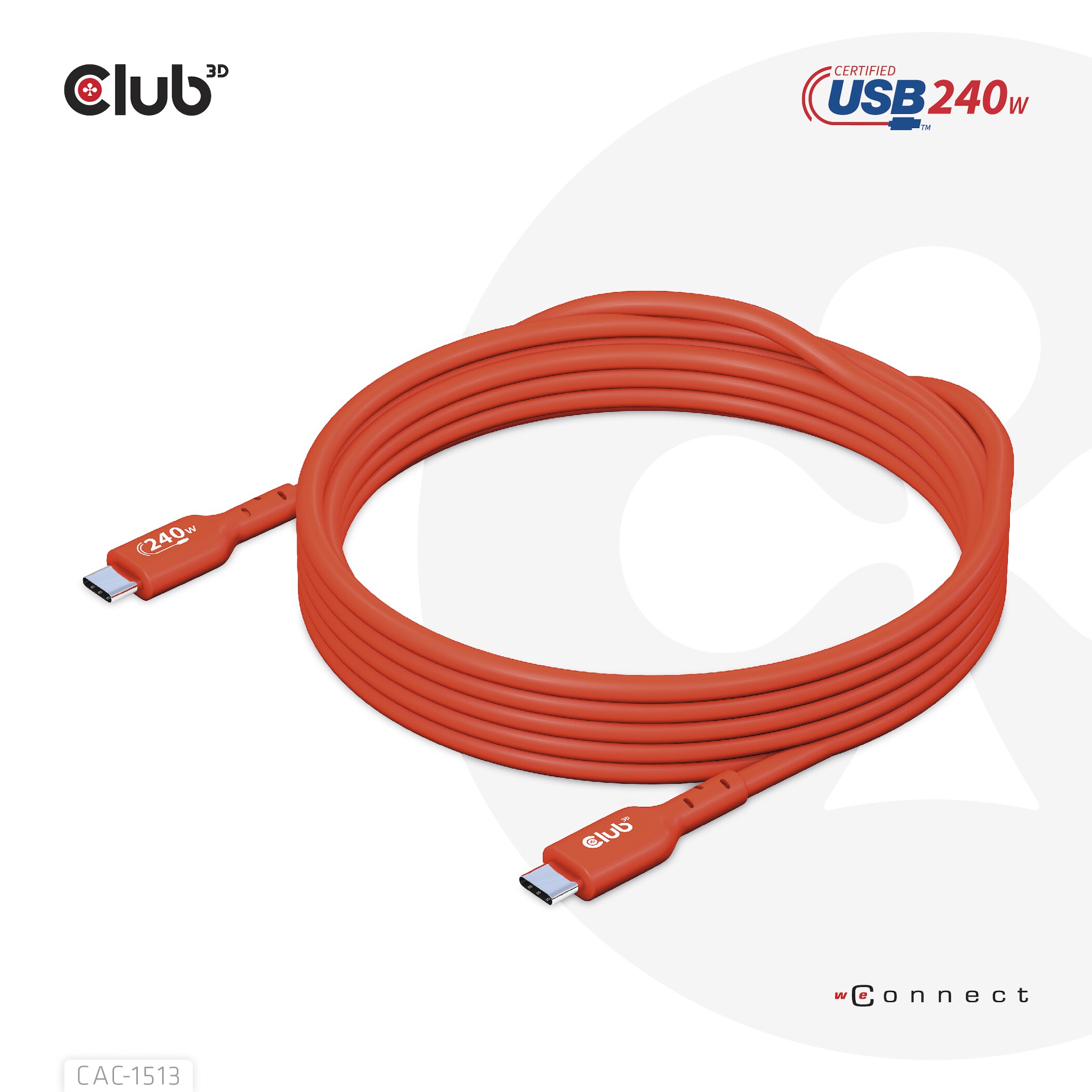 Club 3D USB 2.0 Typ-C Kabel Bidirektional USB-IF 480Mb PD 240W St./St. 3m orange