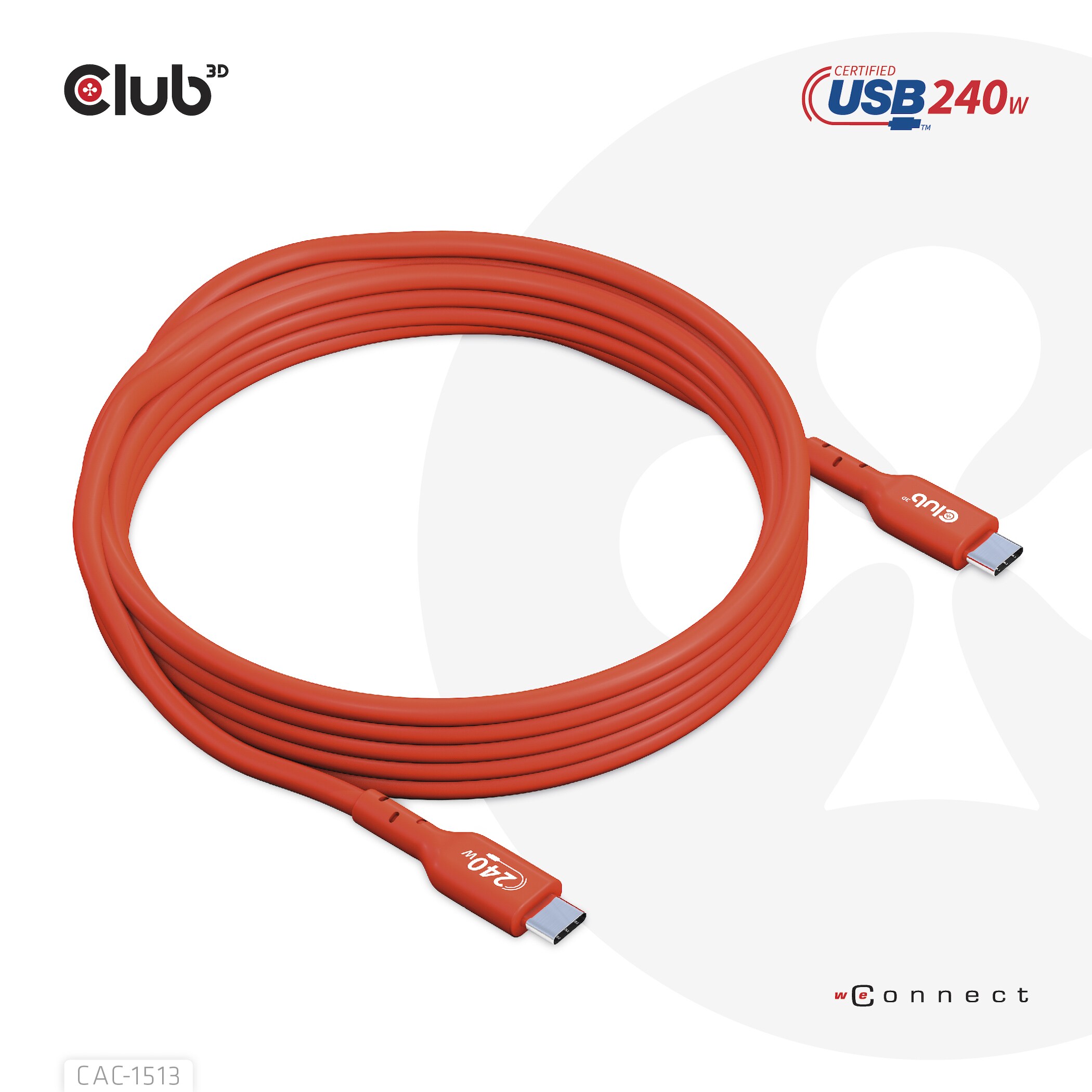 Club 3D USB 2.0 Typ-C Kabel Bidirektional USB-IF 480Mb PD 240W St./St. 3m orange