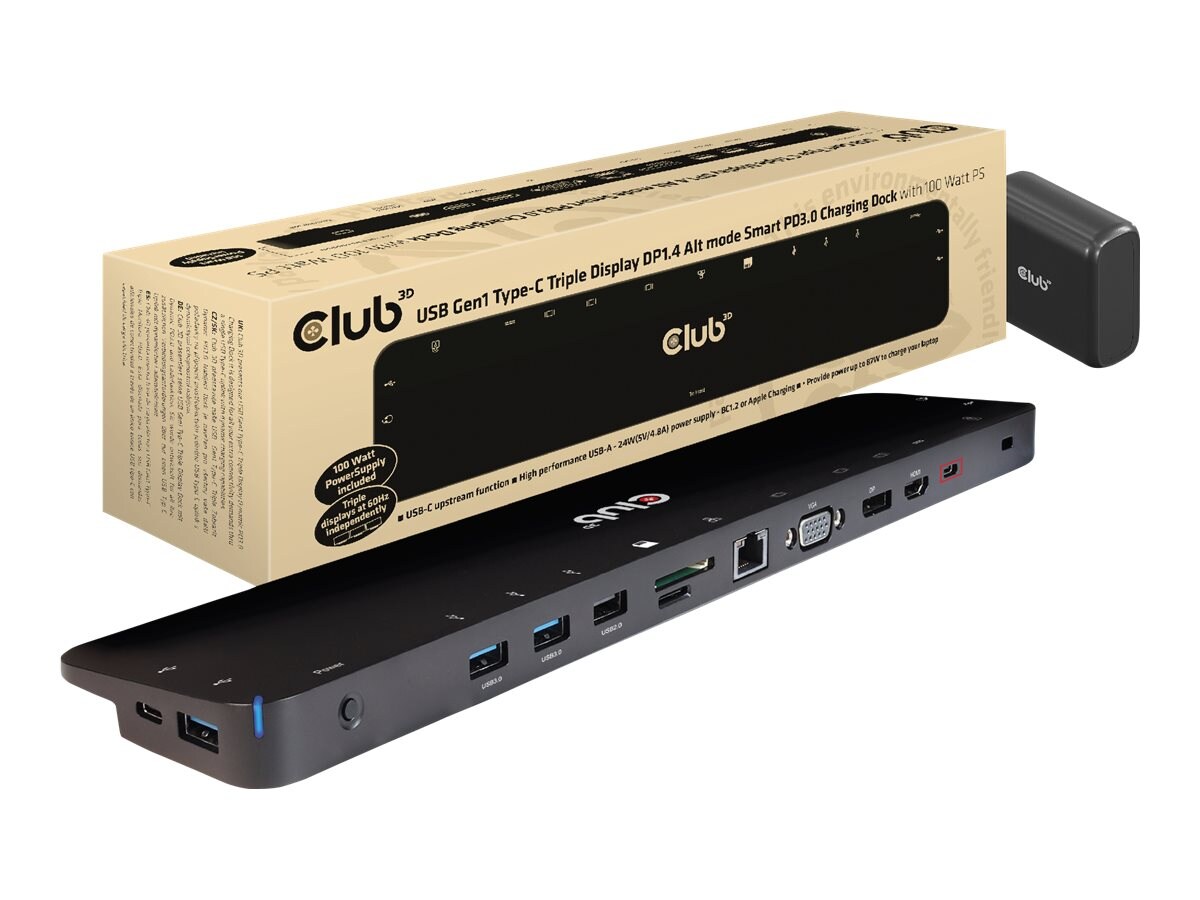 0Club 3D USB Gen1 Typ-C Triple Display DP Alt Mode PD Dockingstation 100W