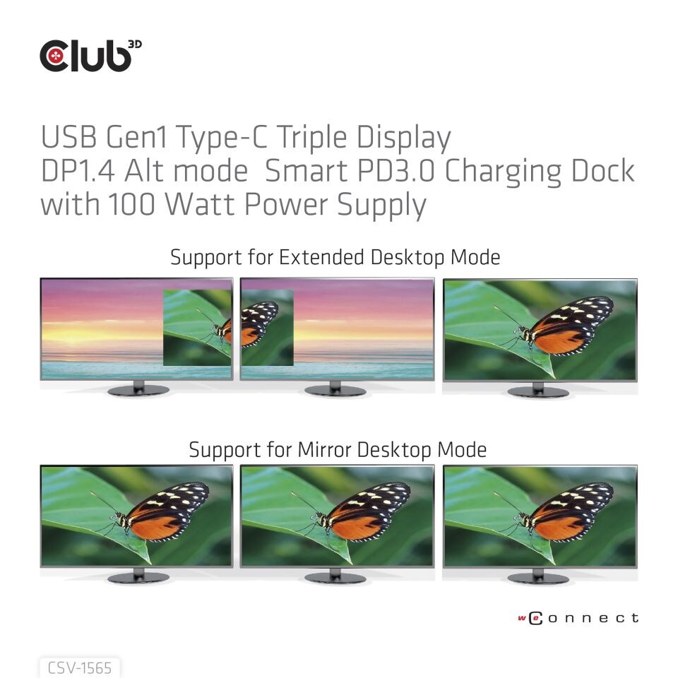 0Club 3D USB Gen1 Typ-C Triple Display DP Alt Mode PD Dockingstation 100W