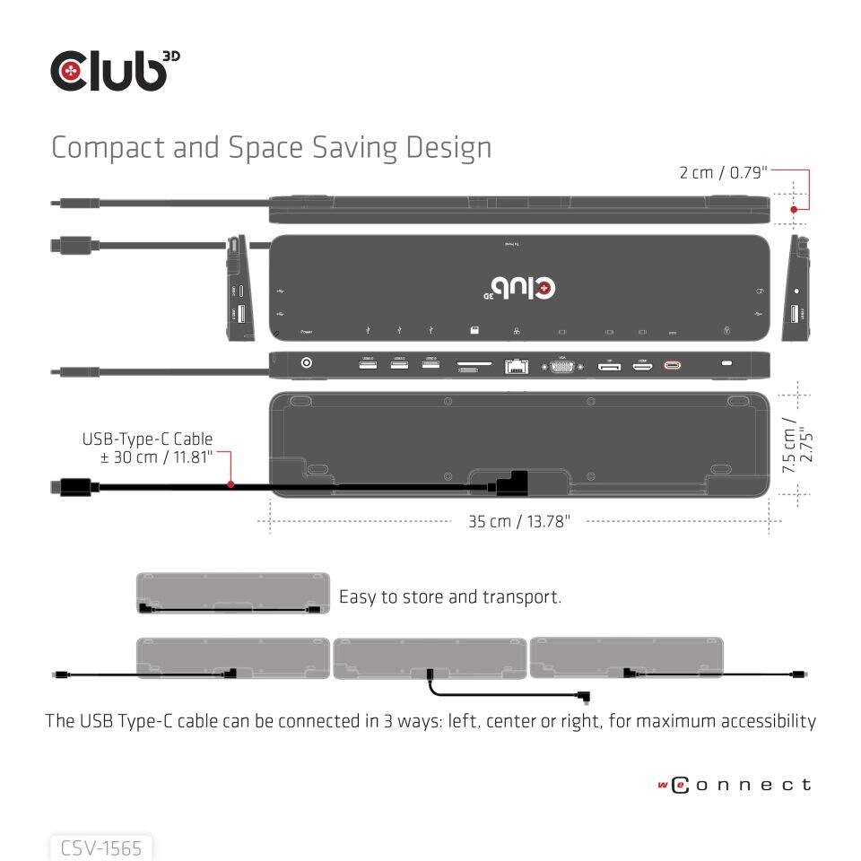 0Club 3D USB Gen1 Typ-C Triple Display DP Alt Mode PD Dockingstation 100W