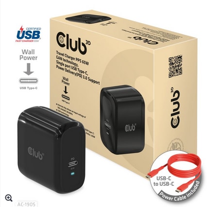 Club 3D Reise Ladegerät PPS 45W GAN, USB Typ-C Power Delivery (PD) 3.0