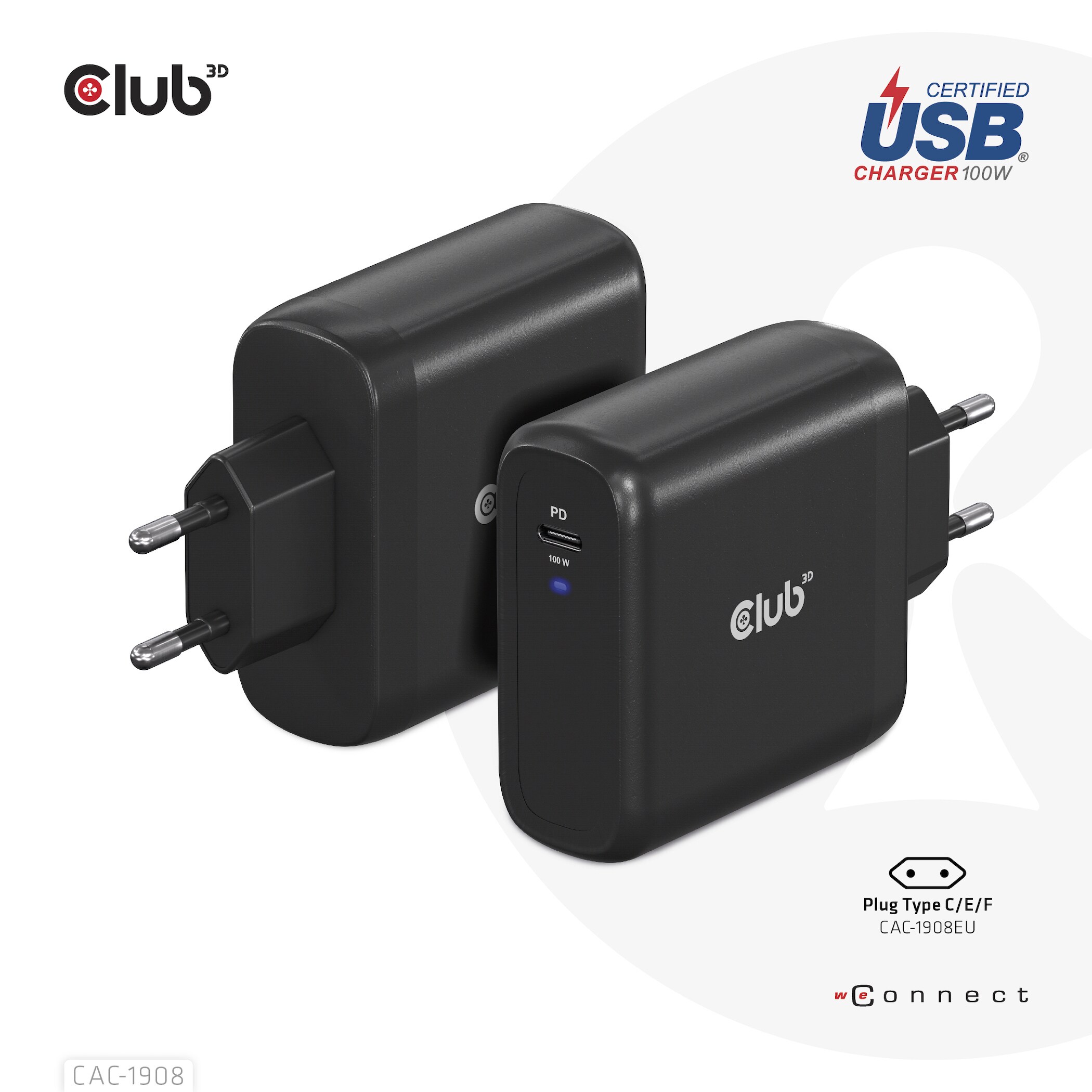 Club 3D Reise Ladegerät PPS 100W GAN, USB-IF TID-zertifiziert USB Typ-C PD 3.0