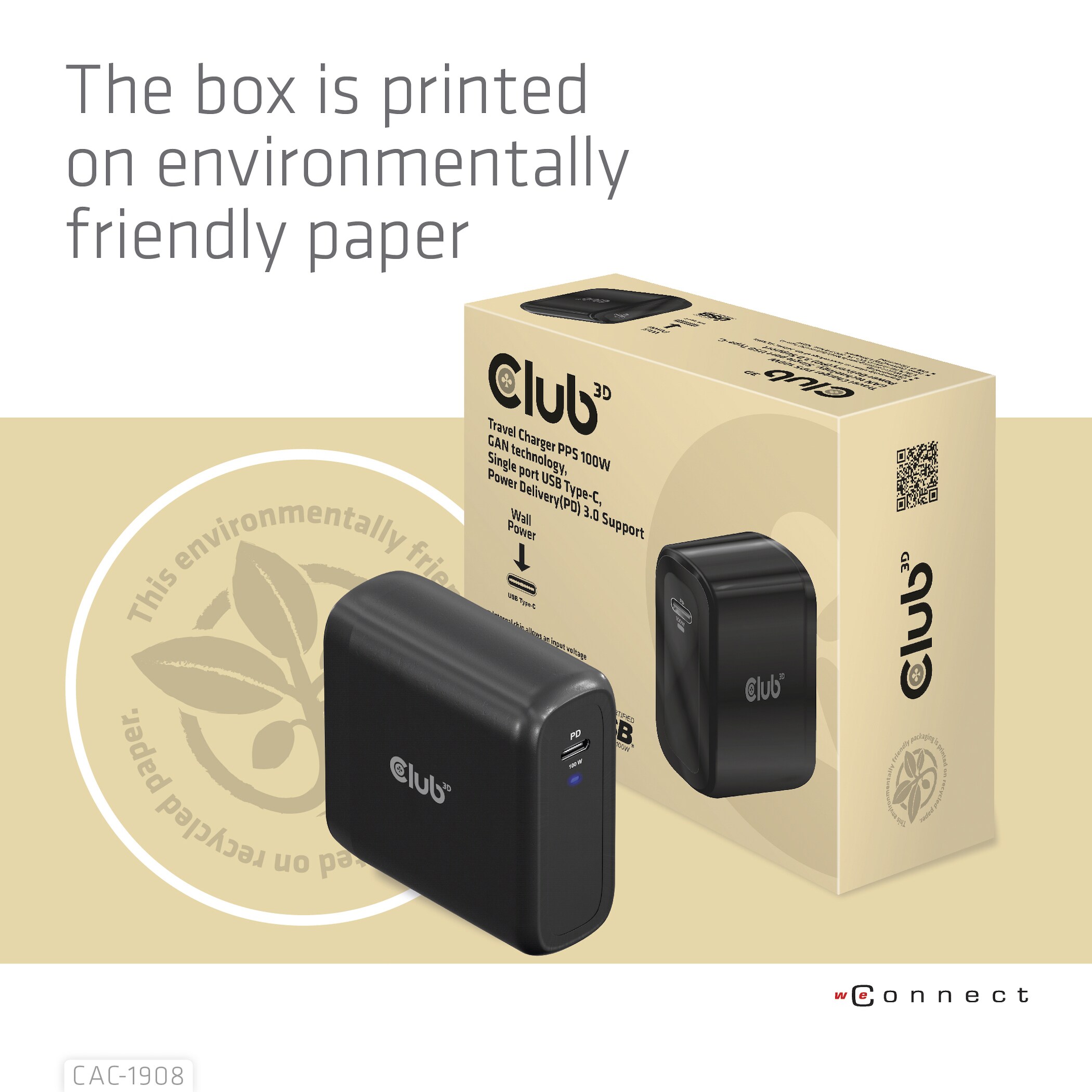 Club 3D Reise Ladegerät PPS 100W GAN, USB-IF TID-zertifiziert USB Typ-C PD 3.0