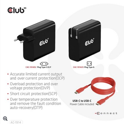 Club 3D Reise Ladegerät PPS 140W GAN, USB Typ-C Power Delivery (PD) 3.0