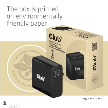 Club 3D Reise Ladegerät PPS 140W GAN, USB Typ-C Power Delivery (PD) 3.0