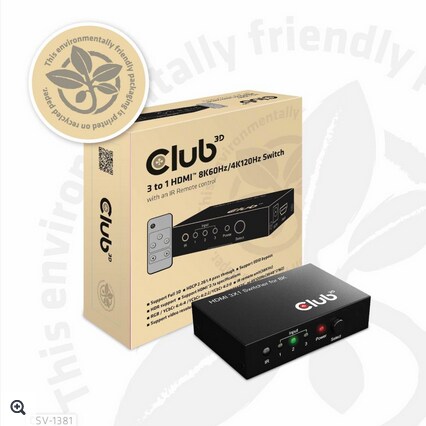 Club 3D HDMI 3 auf 1 Umschalter 8K60Hz/4K120Hz Umschalter