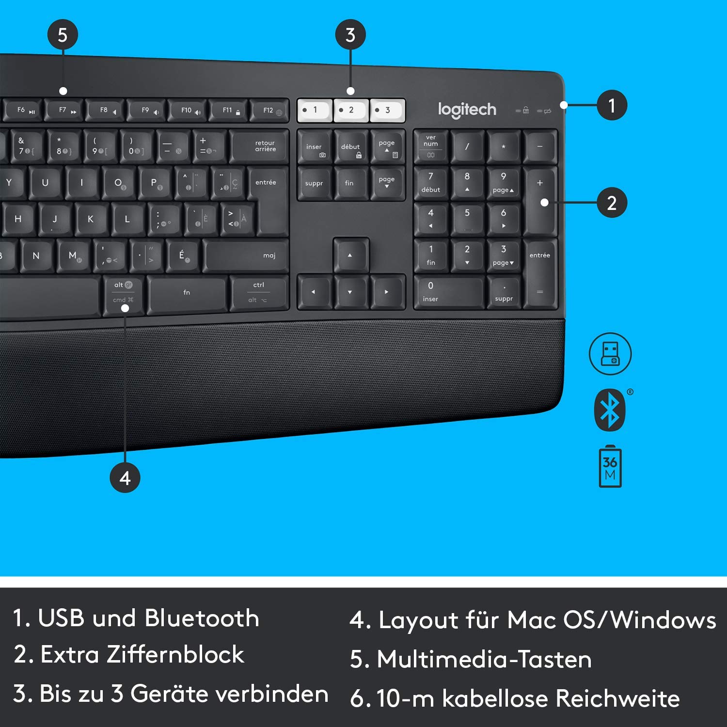 Logitech MK850 Ergonomische Kabellose Maus-Tastaturkombination