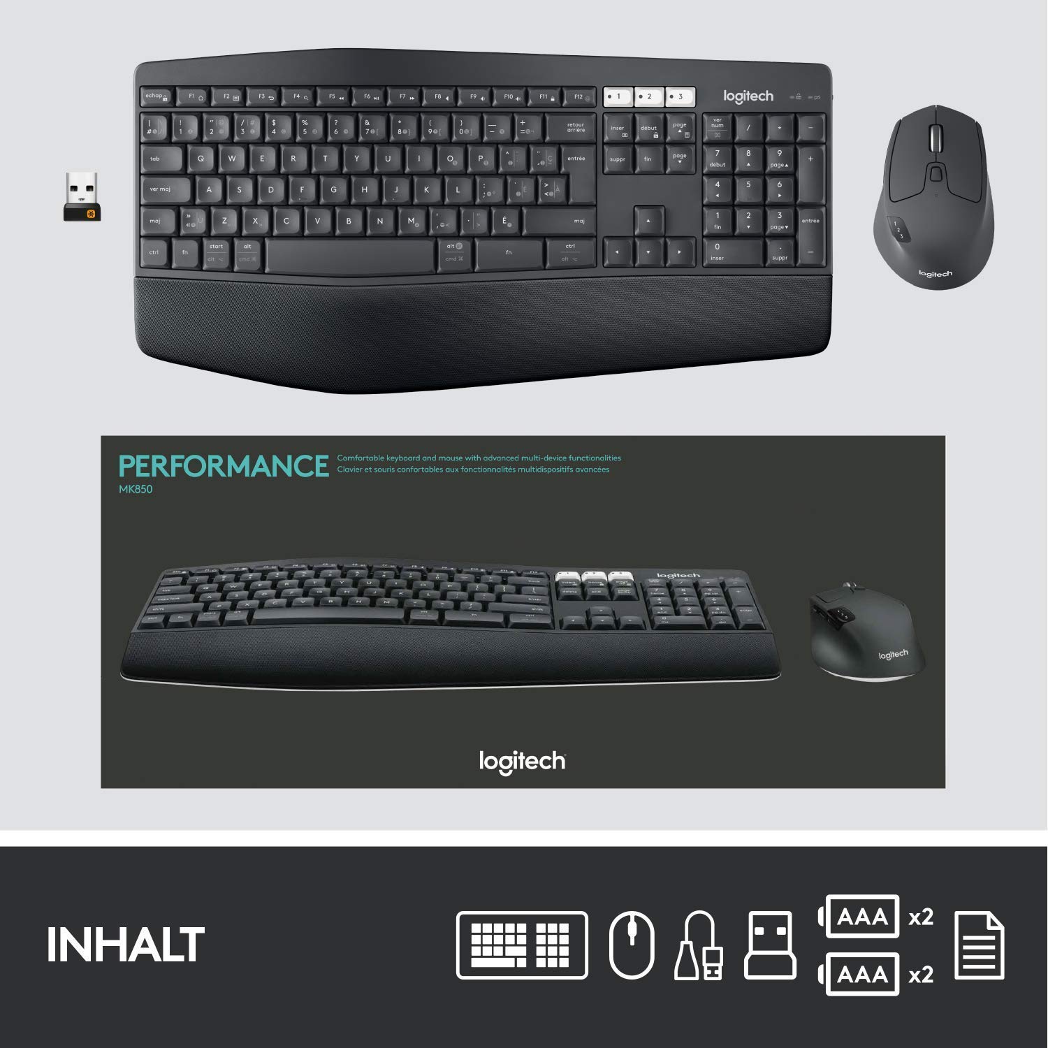 Logitech MK850 Ergonomische Kabellose Maus-Tastaturkombination