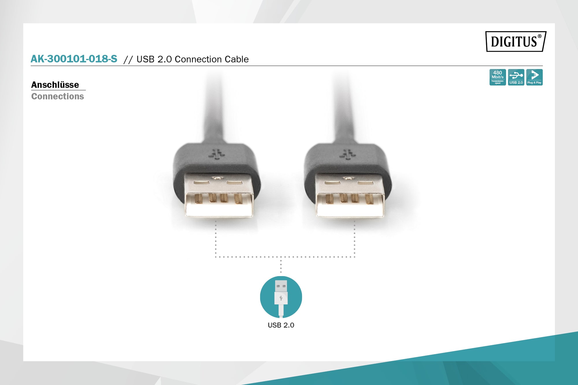 DIGITUS USB 2.0 Anschlusskabel, Typ A St/St 1.8m schwarz