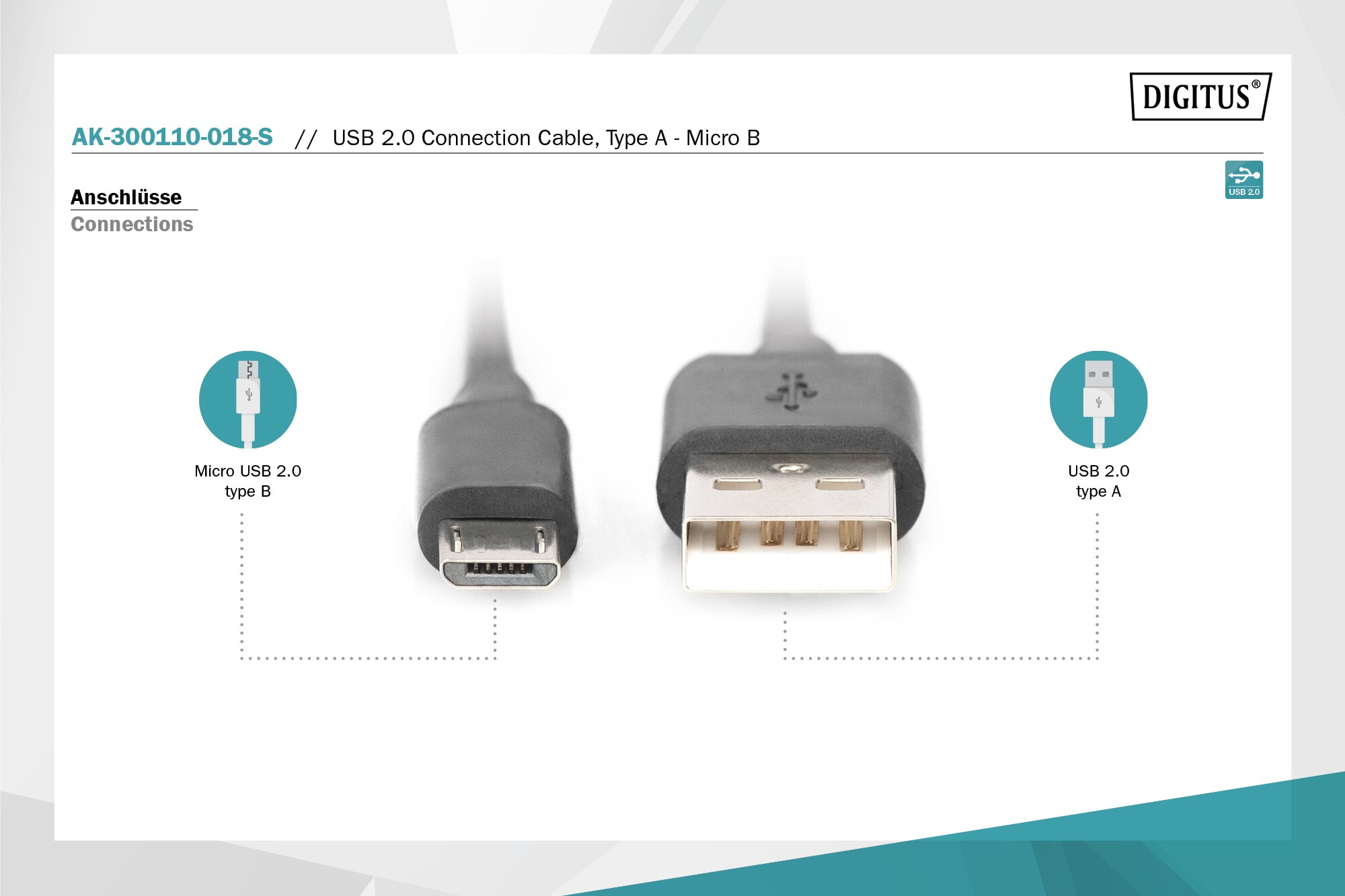 DIGITUS USB 2.0 Anschlusskabel, Typ A - micro B St/St, 1.8m schwarz