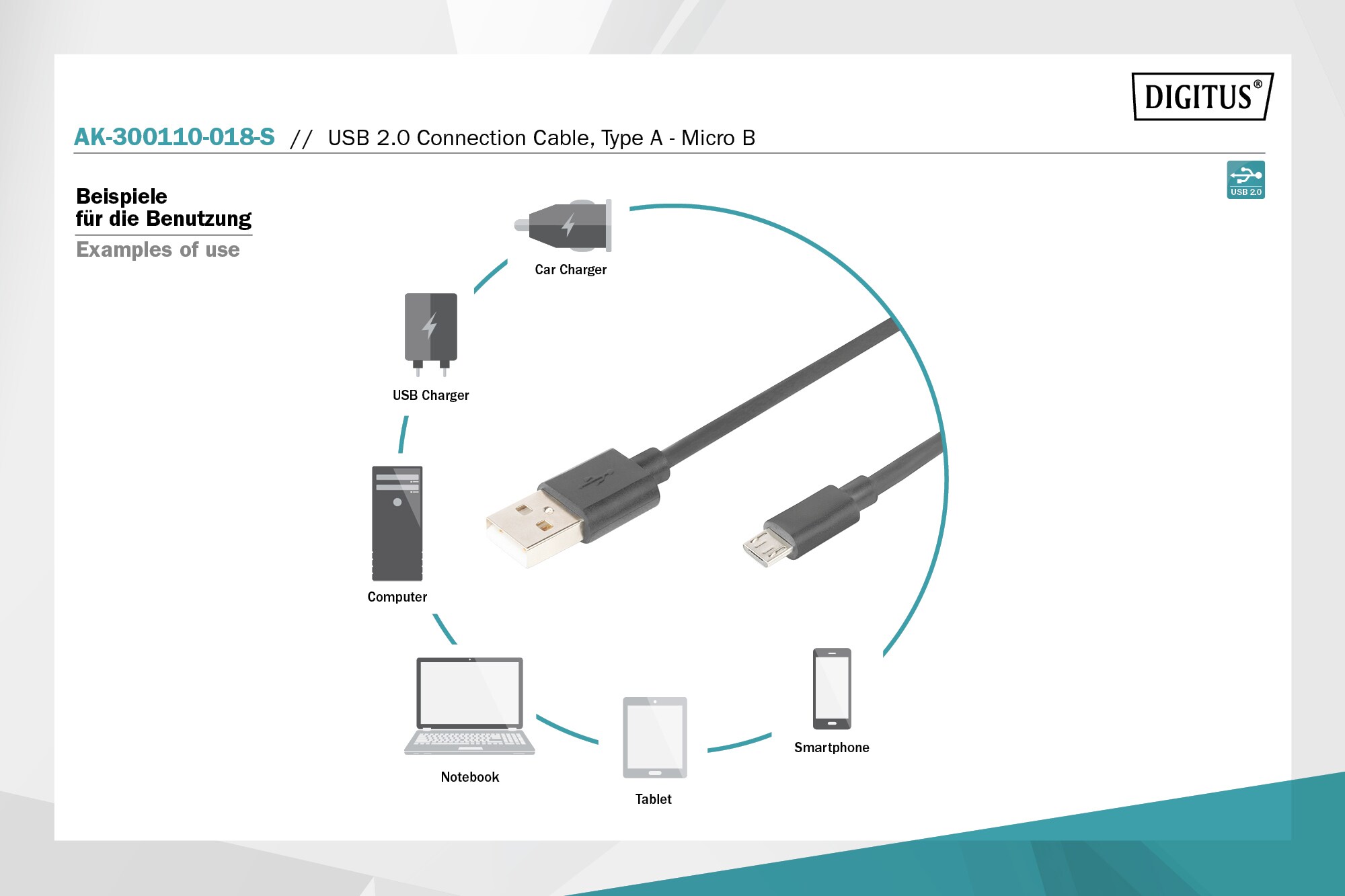 DIGITUS USB 2.0 Anschlusskabel, Typ A - micro B St/St, 1.8m schwarz