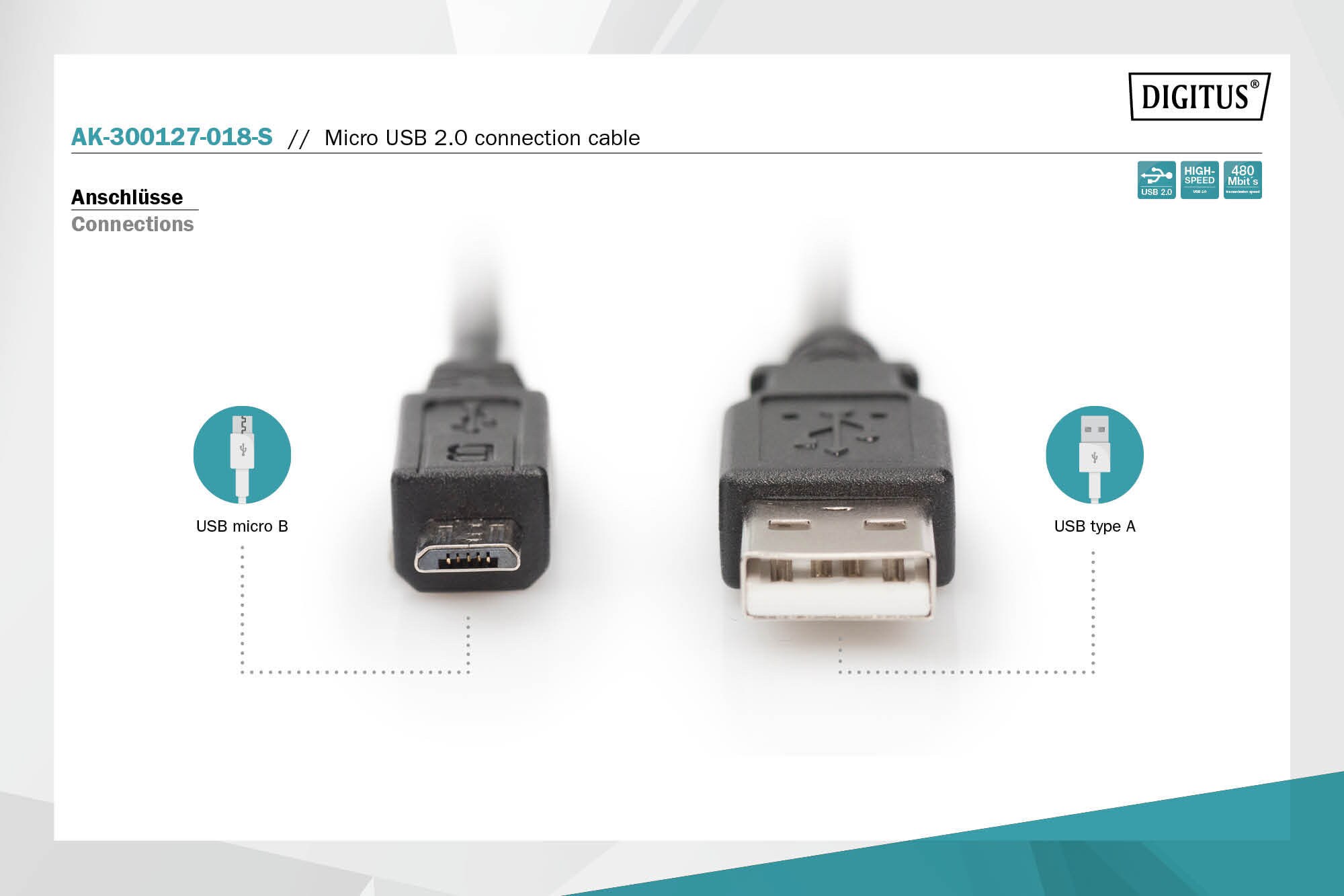 DIGITUS USB 2.0 Anschlusskabel, Typ A - micro B St/St, 1.8m schwarz