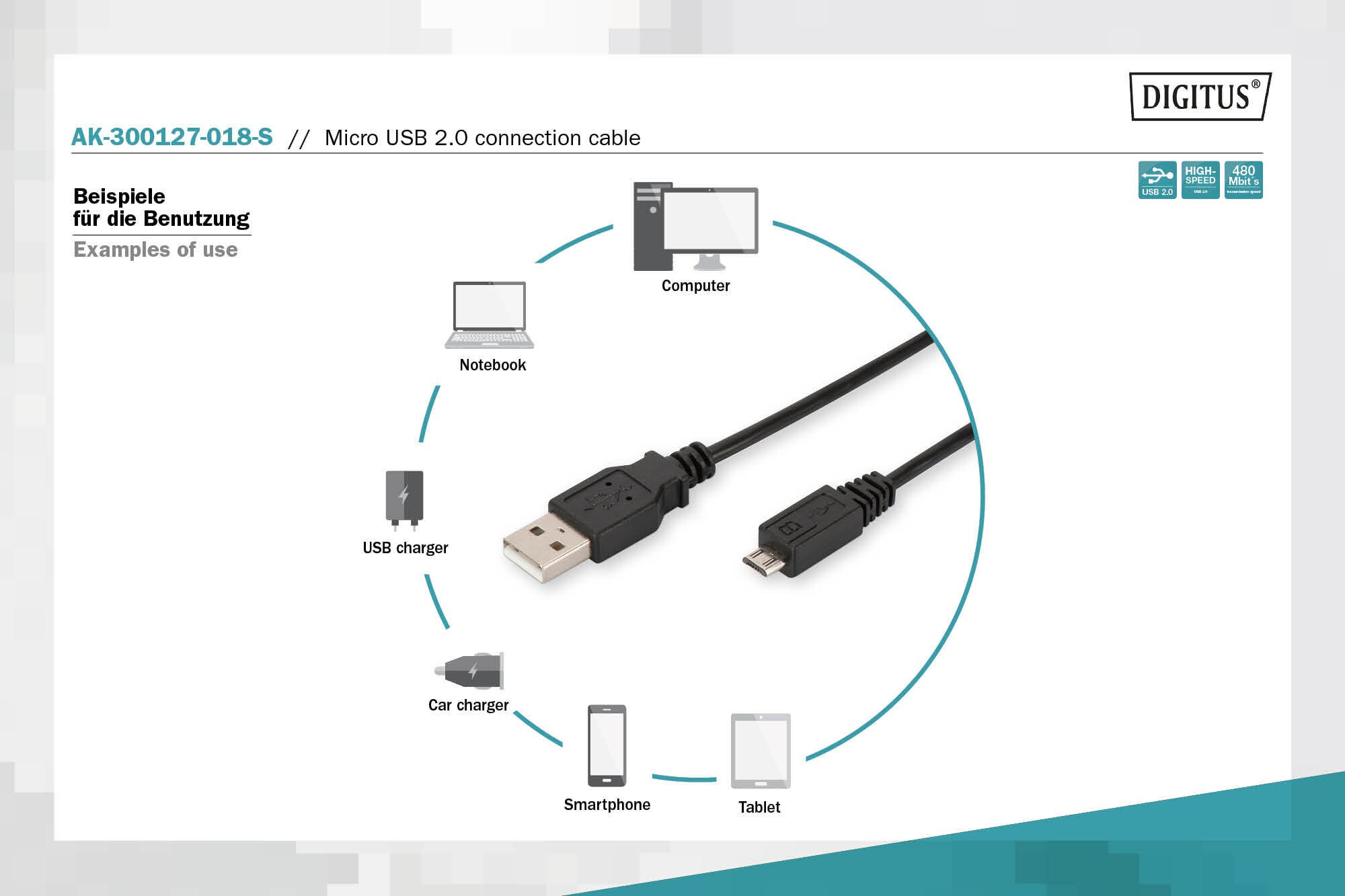 DIGITUS USB 2.0 Anschlusskabel, Typ A - micro B St/St, 1.8m schwarz