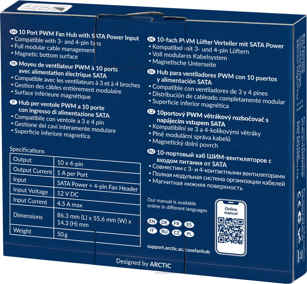 Arctic Cooling Case Fan Hub, Lüfterverteiler 10-fach