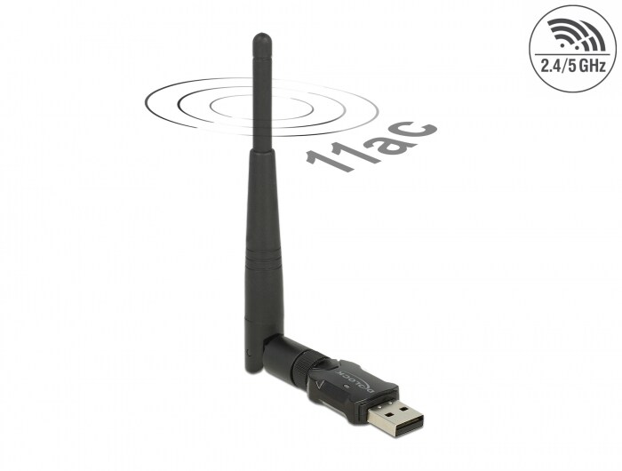 Delock USB 2.0 Dualband WLAN ac/a/b/g/n Stick 433 + 150 Mbps m. externer Antenne