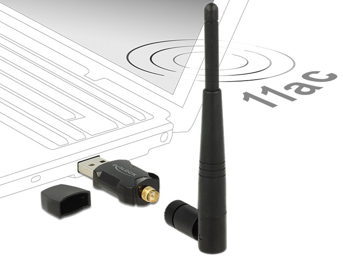 Delock USB 2.0 Dualband WLAN ac/a/b/g/n Stick 433 + 150 Mbps m. externer Antenne