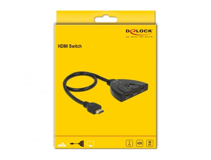 Delock HDMI UHD Switch 3 x HDMI in &gt; 1 x HDMI out 4K 60 Hz mit Kabel