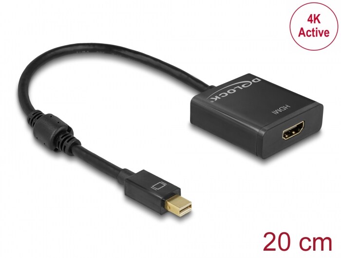 Delock Adapter mini DisplayPort 1.2 Stecker &gt; HDMI Buchse 4K Aktiv schwarz