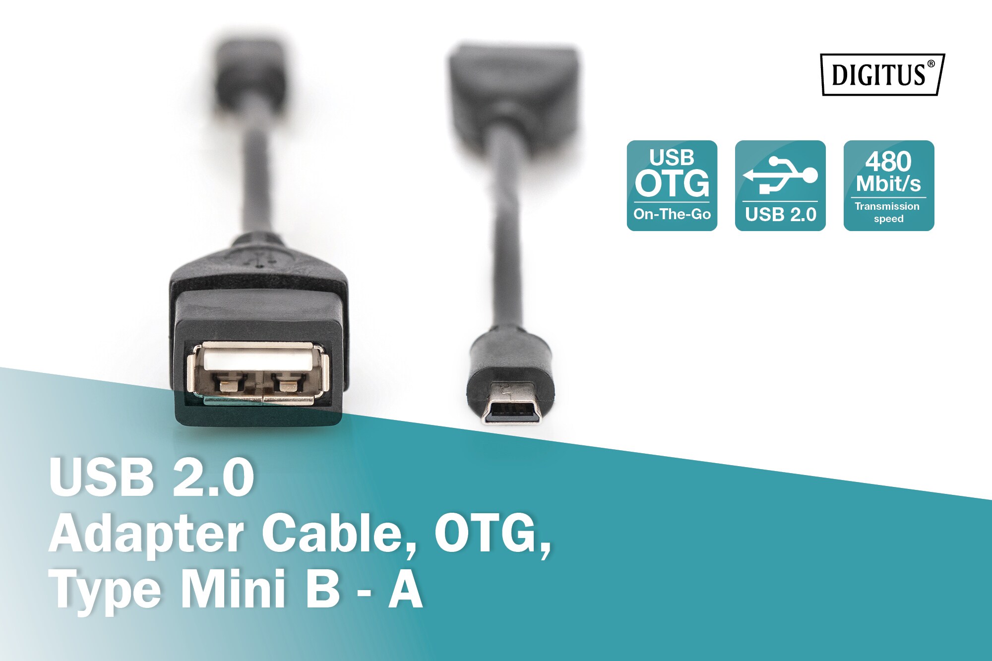 DIGITUS USB 2.0 Adapterkabel, OTG, Typ mini B - A St/Bu, 0,2m schwarz