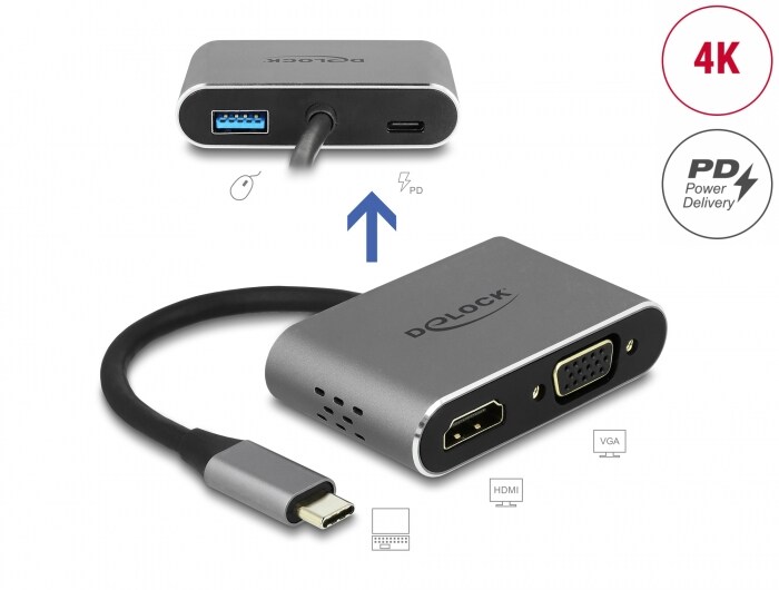 Delock USB Type-C™ Adapter zu HDMI und VGA mit USB 3.2 Port und PD