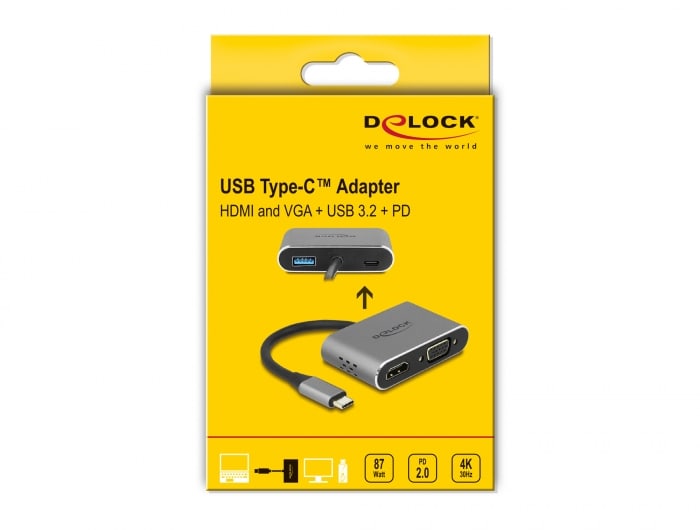 Delock USB Type-C™ Adapter zu HDMI und VGA mit USB 3.2 Port und PD