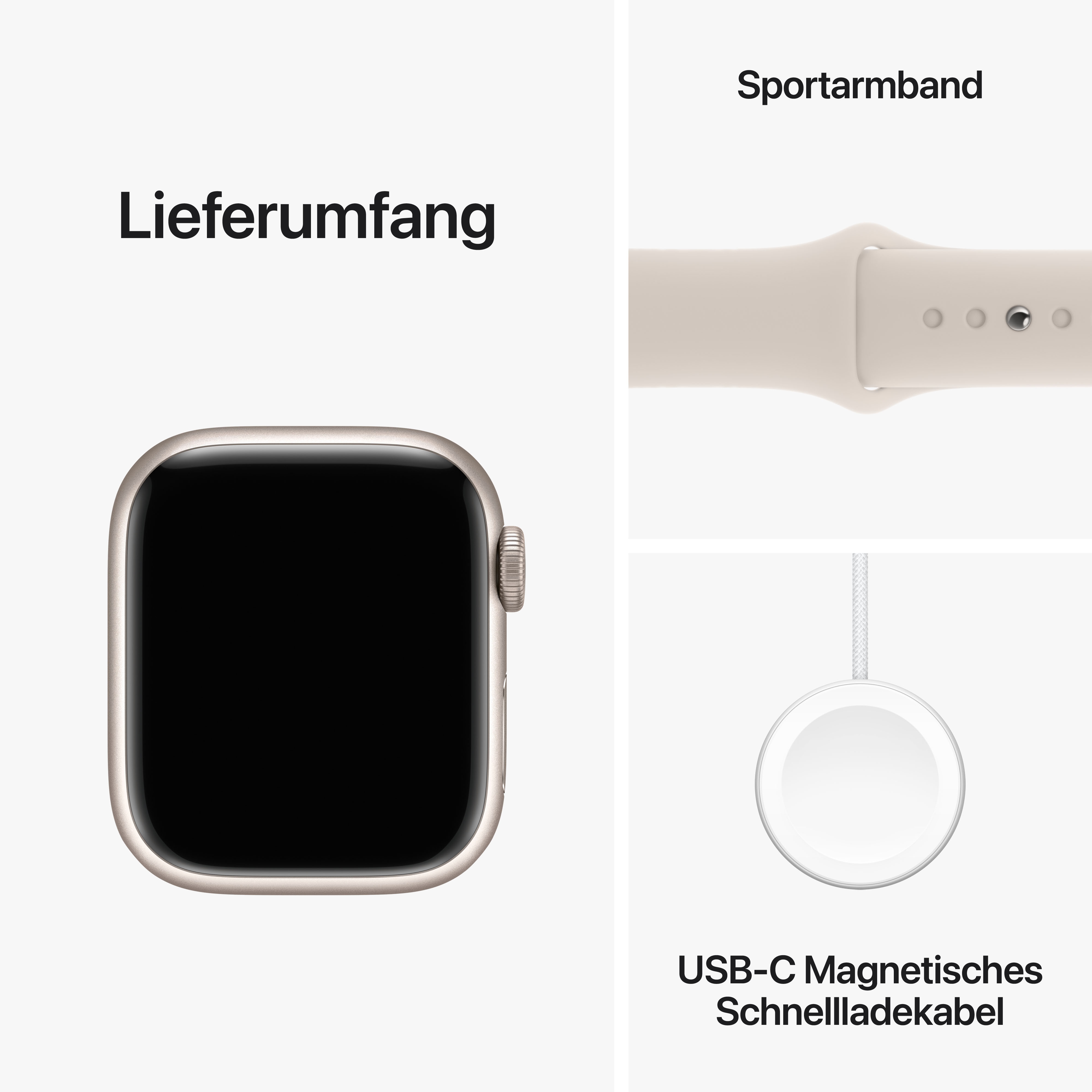 Apple Watch Series 9 GPS 41mm Aluminium Polarstern Sportarmband Polarstern - S/M