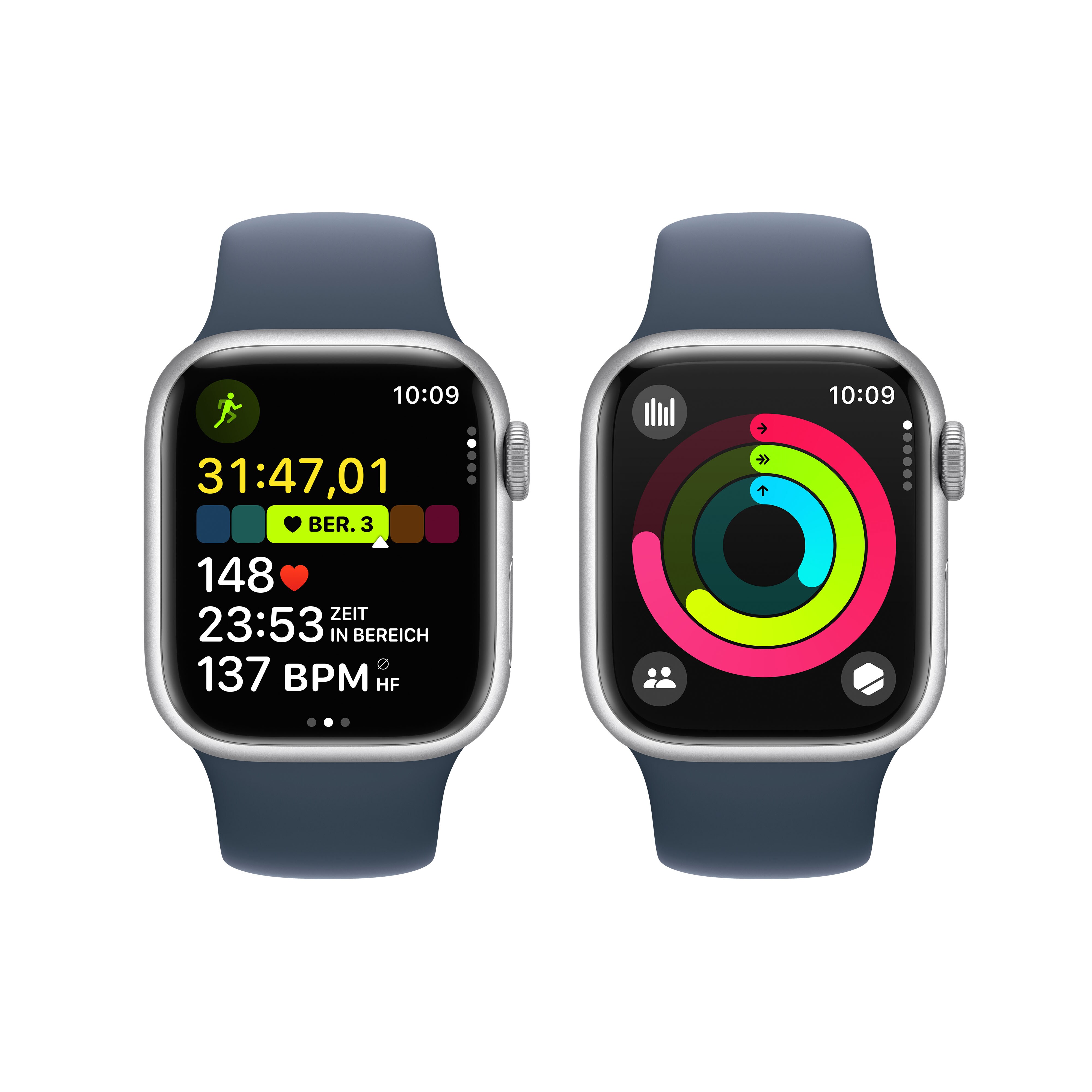 Apple Watch Series 9 GPS 41mm Aluminium Silber Sportarmband Sturmblau - S/M