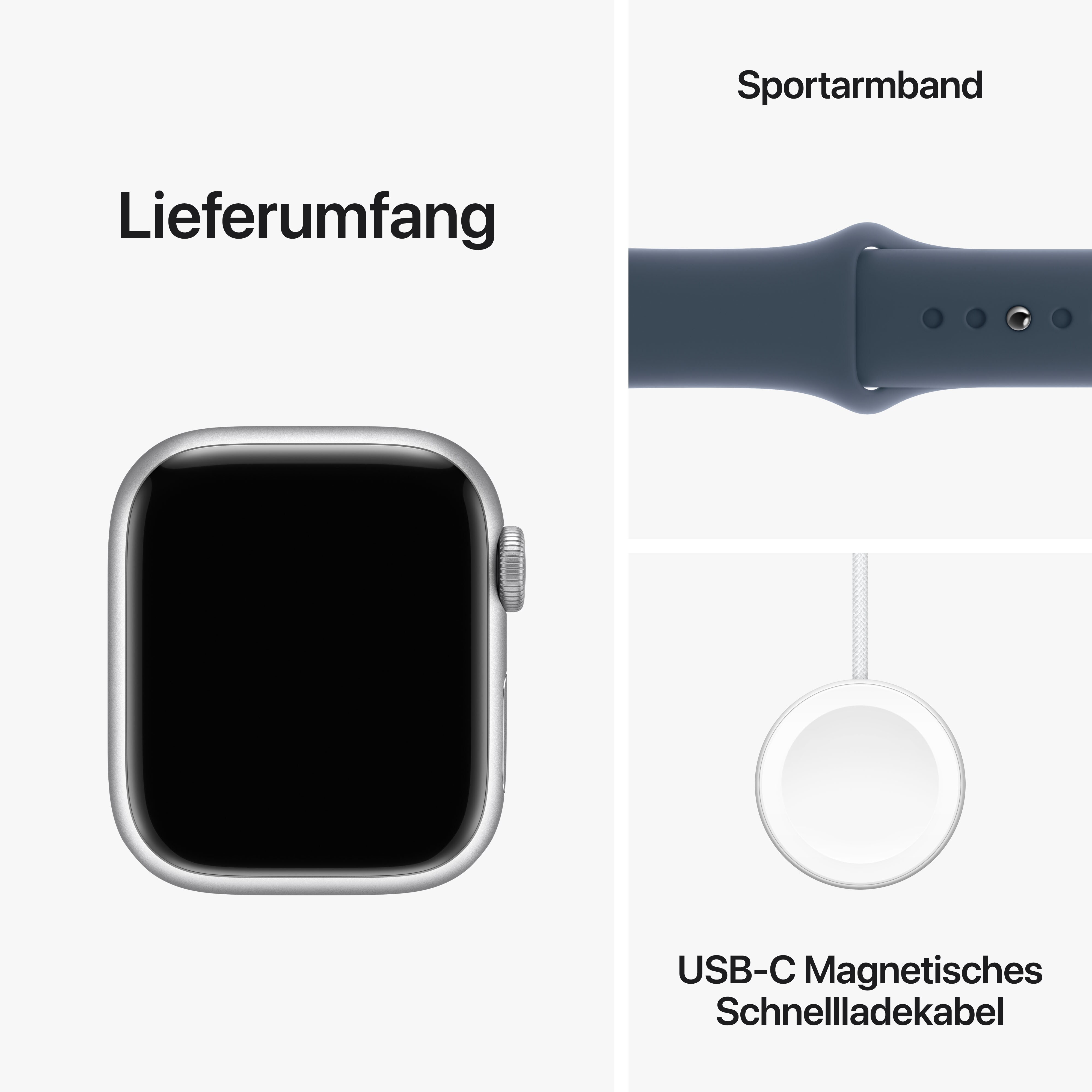 Apple Watch Series 9 GPS 41mm Aluminium Silber Sportarmband Sturmblau - S/M