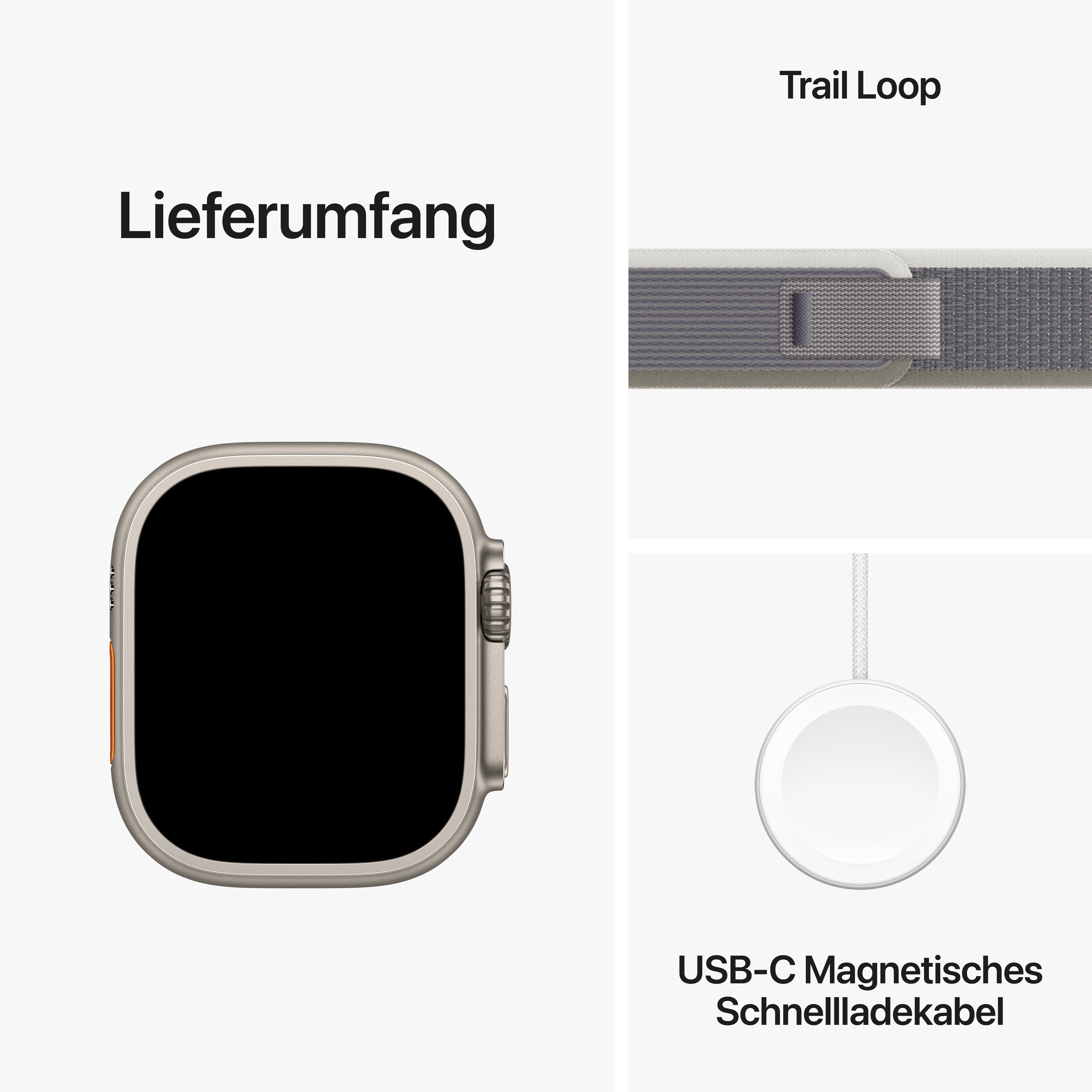 Apple Watch Ultra 2 LTE 49mm Titanium Trail Loop Grün/Grau S/M MRF33FD/A