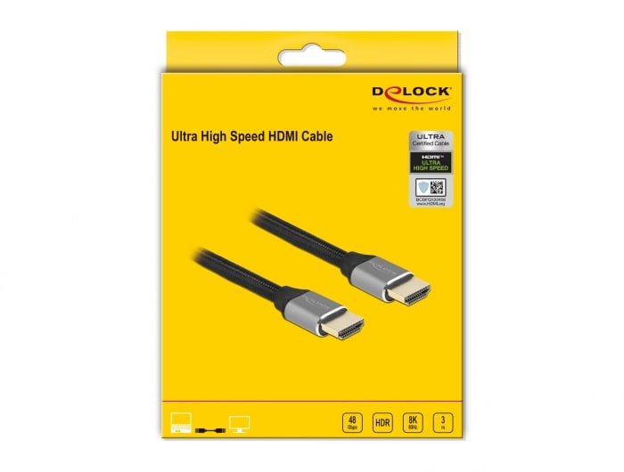 Delock Ultra High Speed HDMI Kabel 48 Gbps 8K 60 Hz grau 3 m zertifiziert