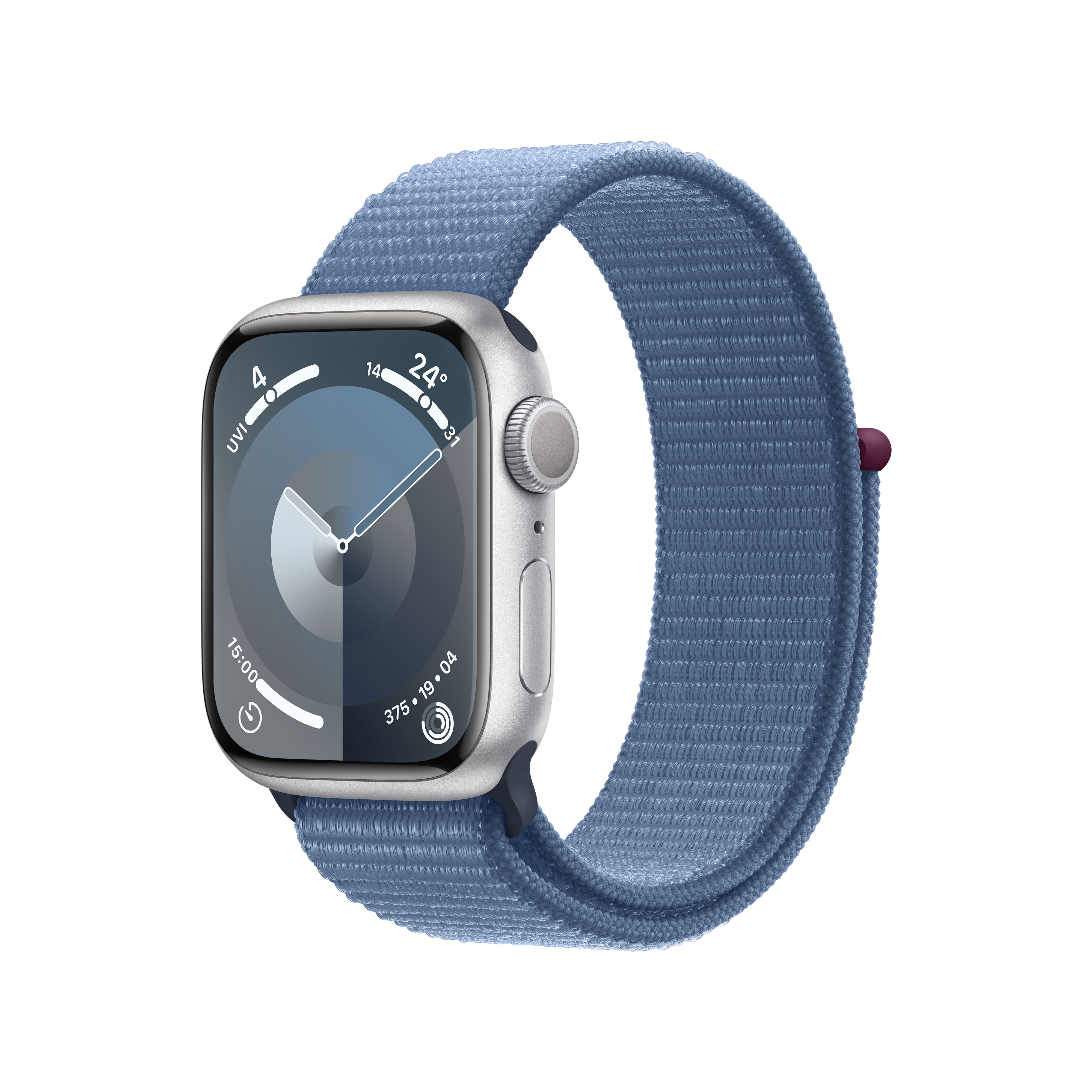 Apple Watch Series 9 GPS 41mm Aluminium Silber Sportarmband Winterblau