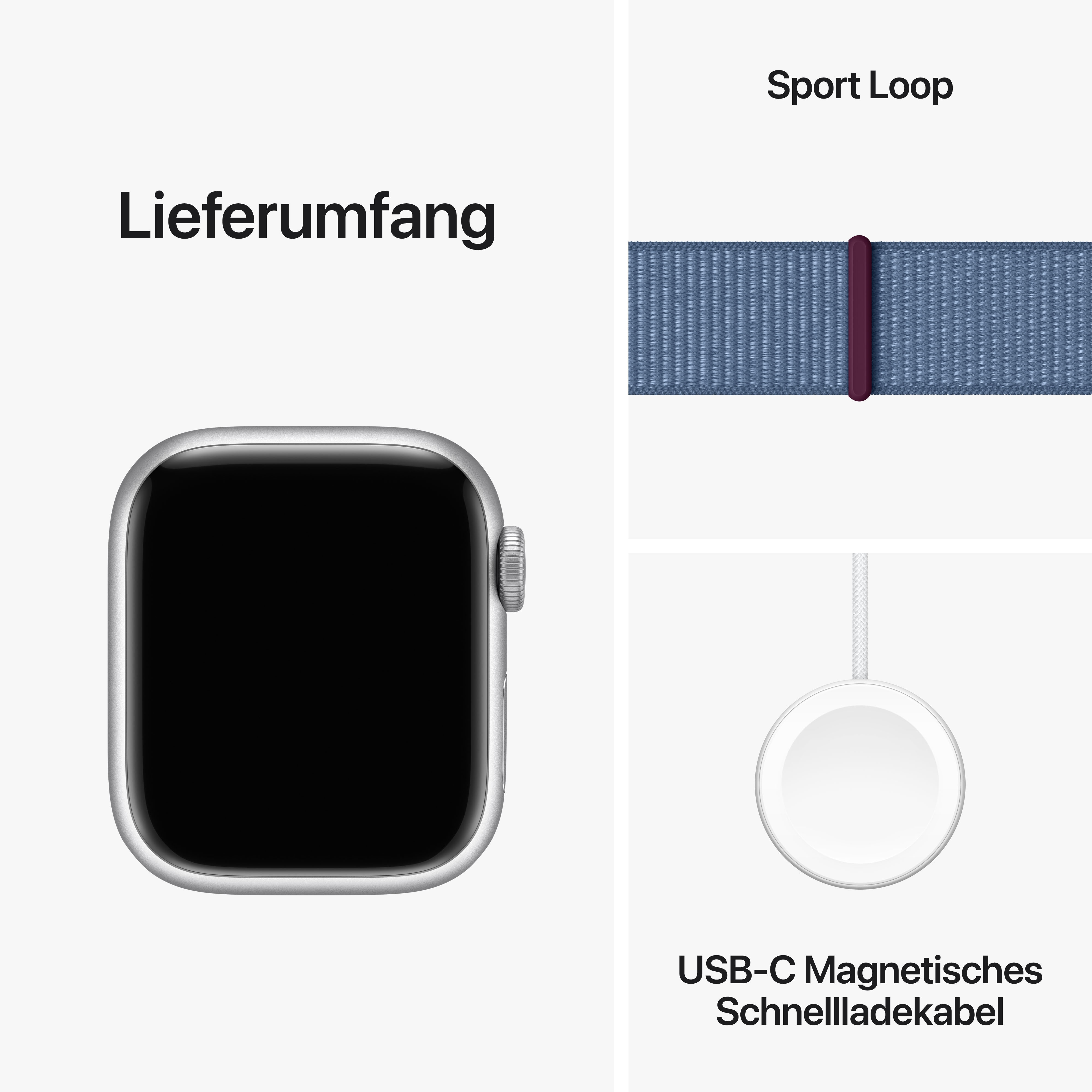 Apple Watch Series 9 GPS 41mm Aluminium Silber Sportarmband Winterblau