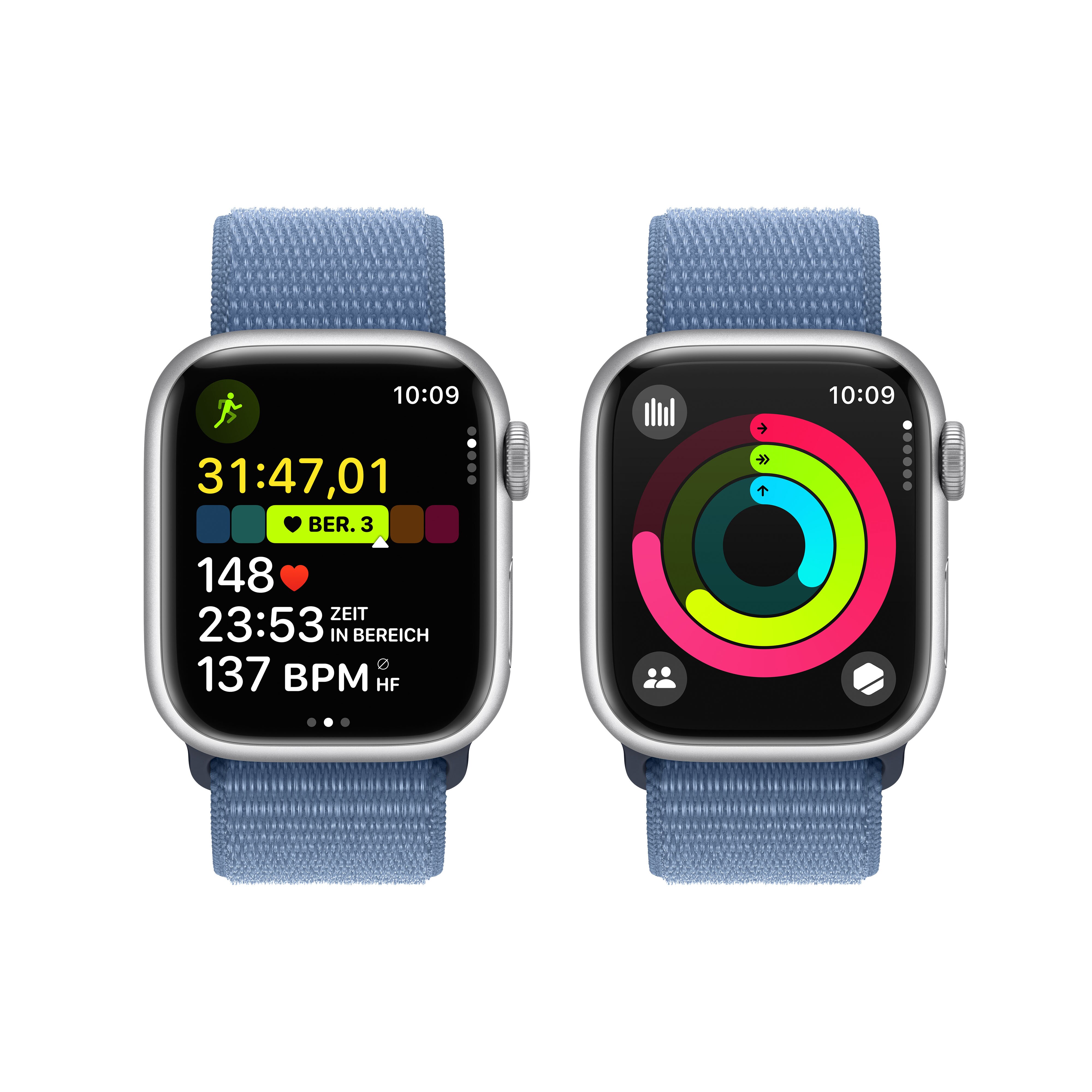 Apple Watch Series 9 GPS 41mm Aluminium Silber Sportarmband Winterblau