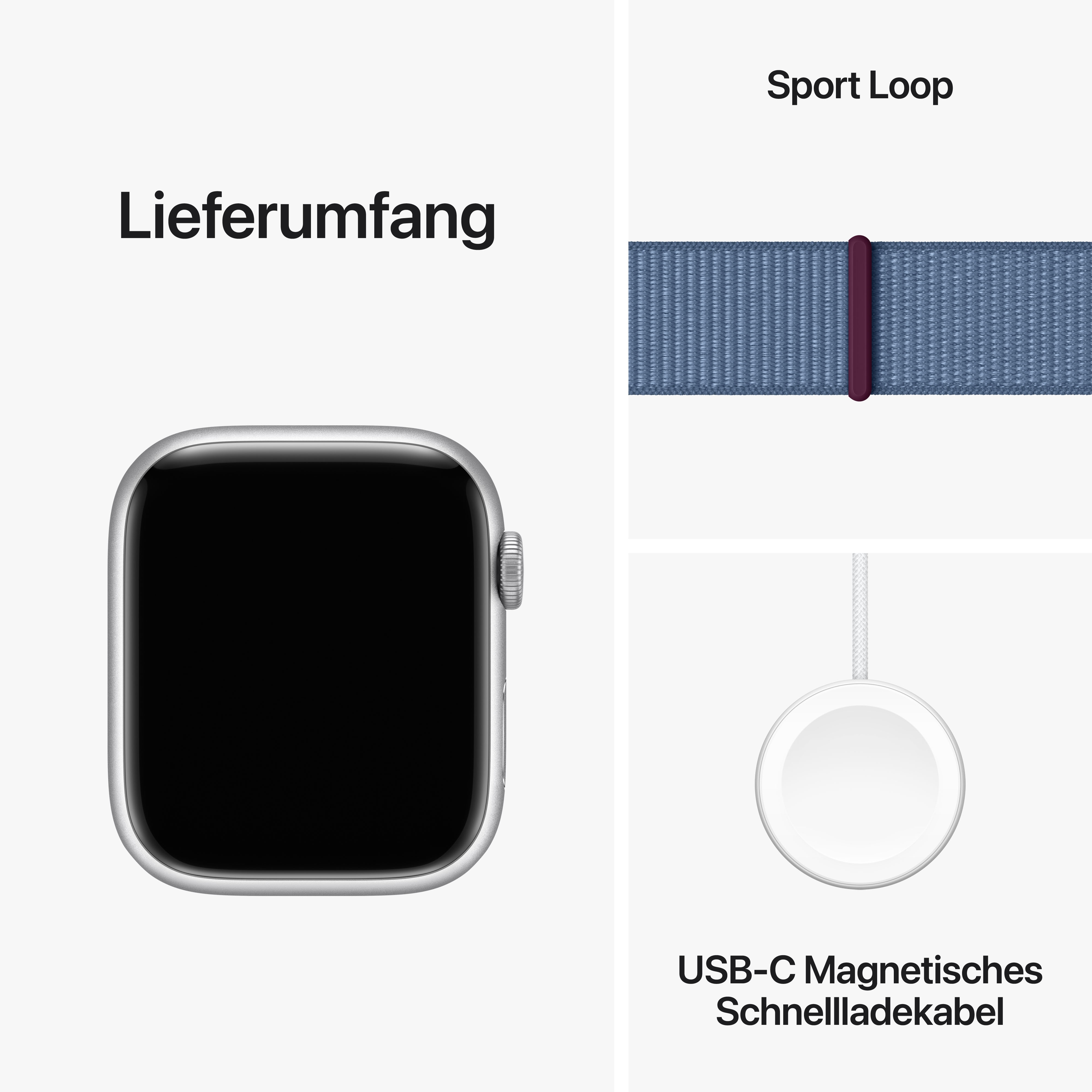 Apple Watch Series 9 GPS 45mm Aluminium Silber Sport Loop Winterblau