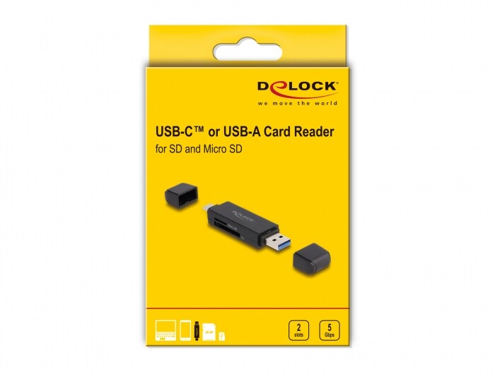 Delock Card Reader SuperSpeed USB 5 Gbps USB Type-C™ / Typ-A für SD und Micro SD