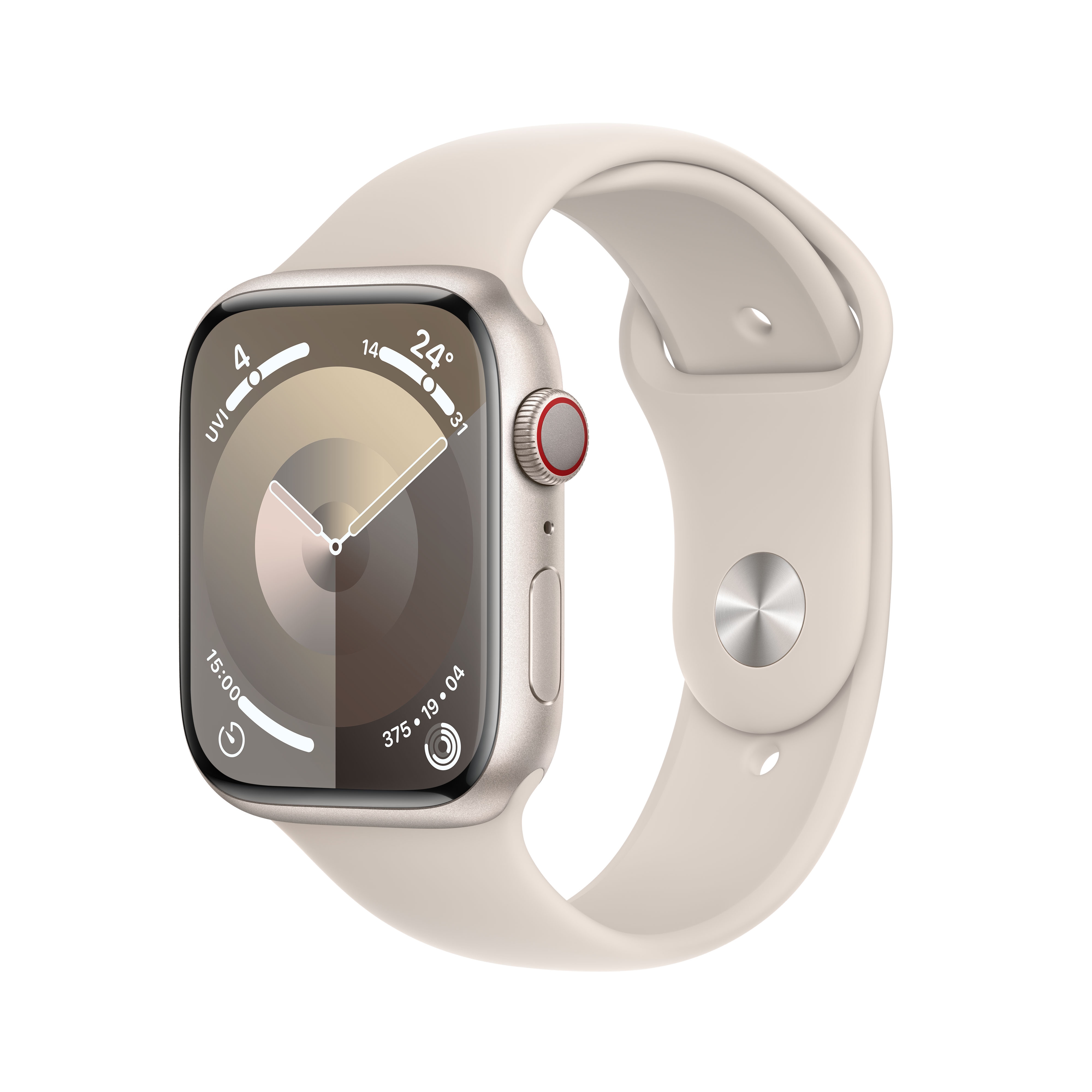 Apple Watch Series 9 LTE 45mm Aluminium Polarstern Sportarmband Polarstern - S/M