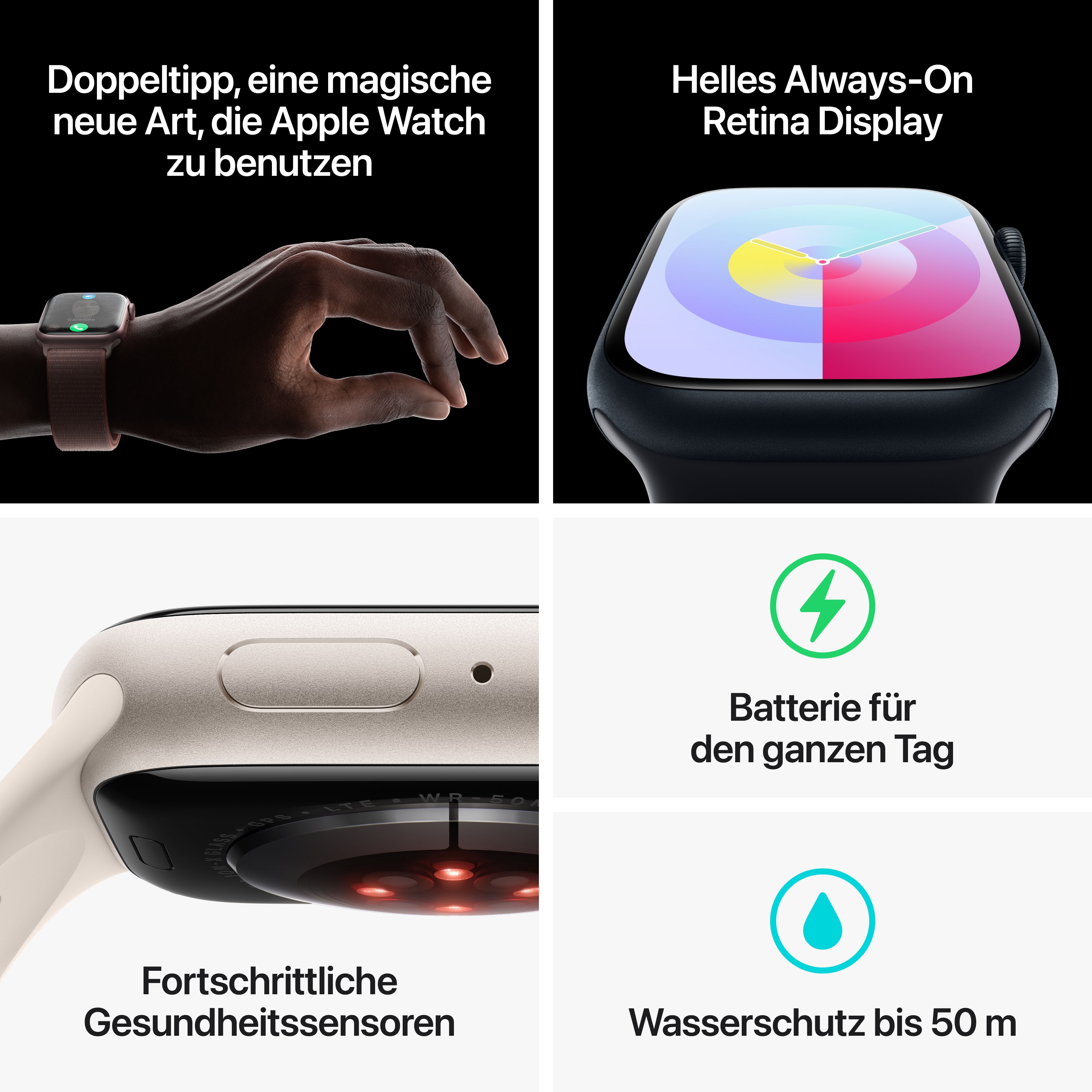 Apple Watch Series 9 LTE 41mm Aluminium Polarstern Sportarmband Polarstern - S/M