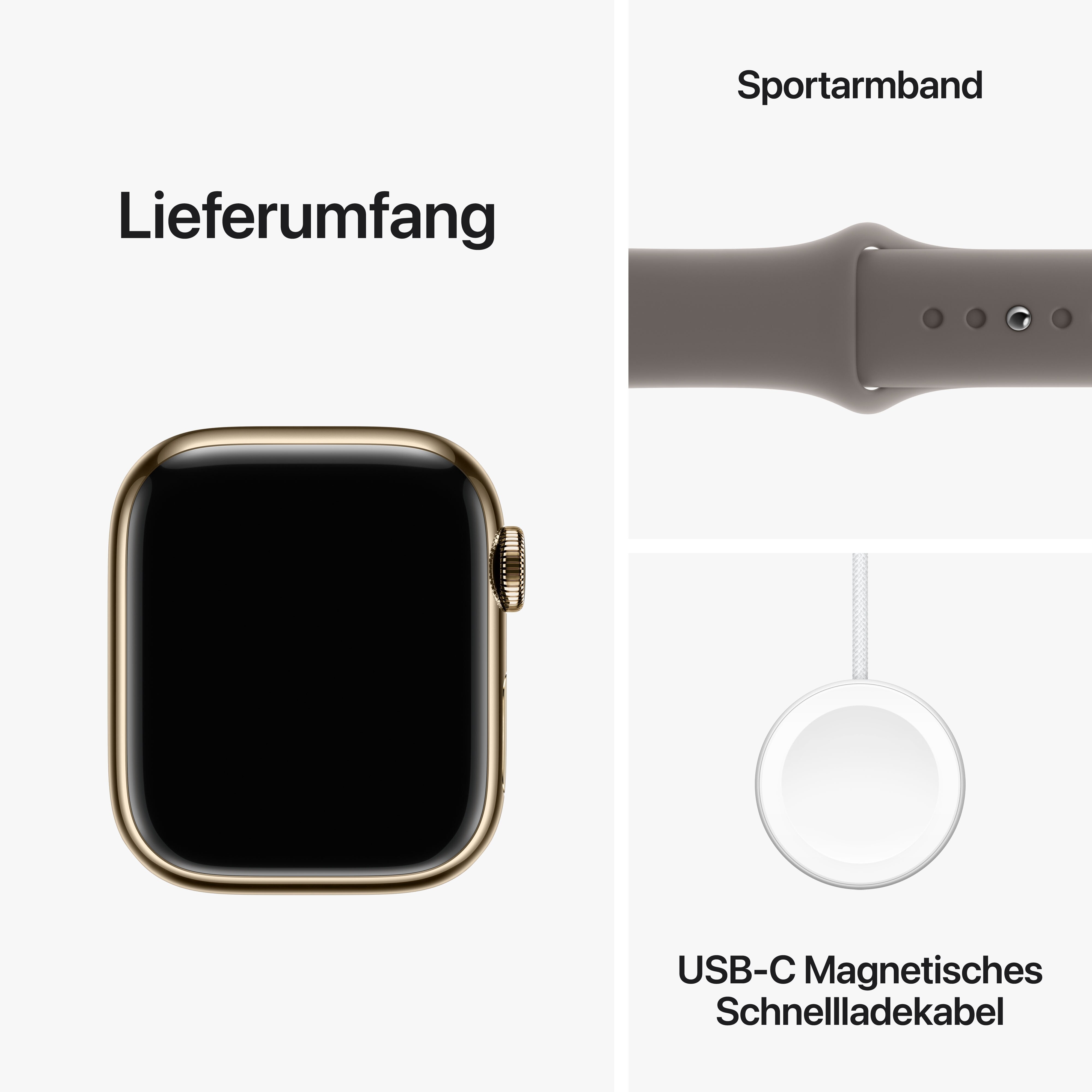 Apple Watch Series 9 LTE 41mm Edelstahl Silber Sportarmband Sturmblau S/M