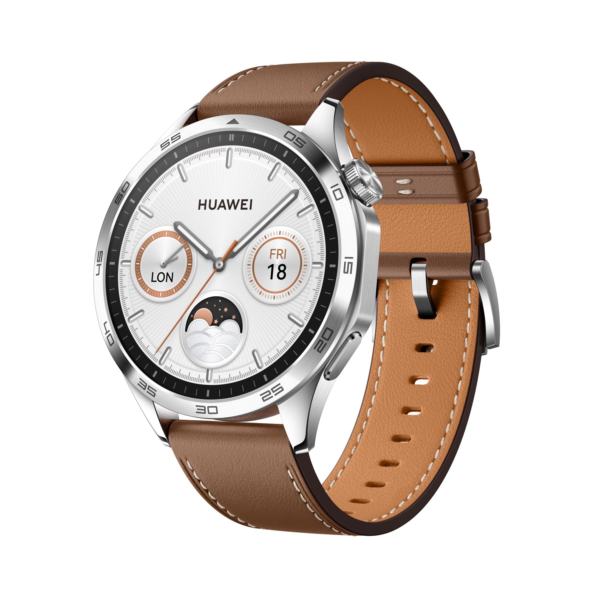 Huawei Watch GT 4 Smartwatch 46mm (Phoinix) silber/Lederarmb. AMOLED-Display