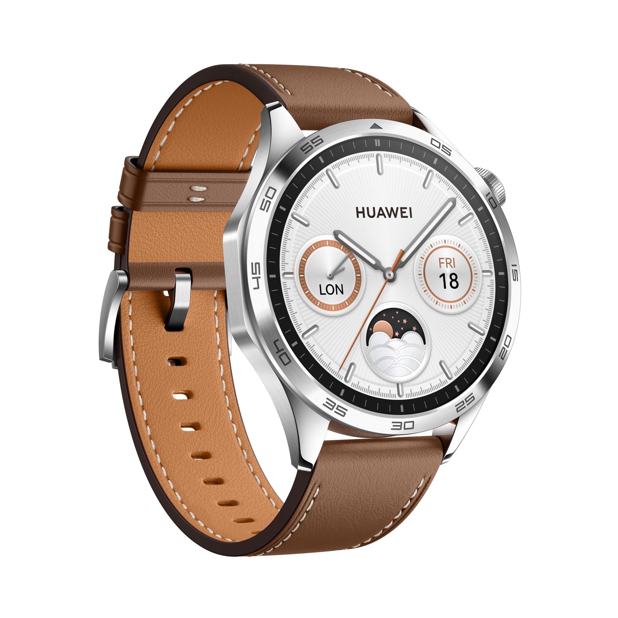 Huawei Watch GT 4 Smartwatch 46mm (Phoinix) silber/Lederarmb. AMOLED-Display