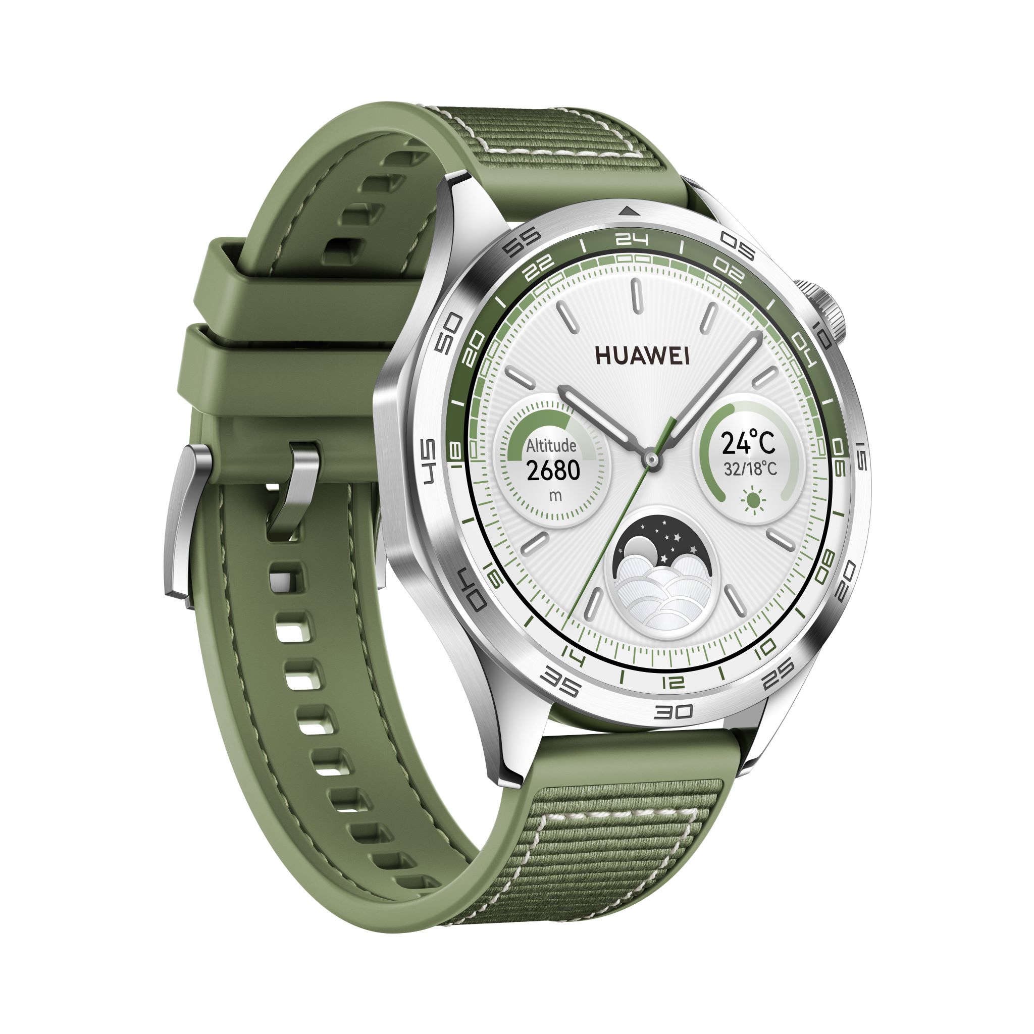 Huawei Watch GT 4 Smartwatch 46mm (Phoinix) silber/grün AMOLED-Display