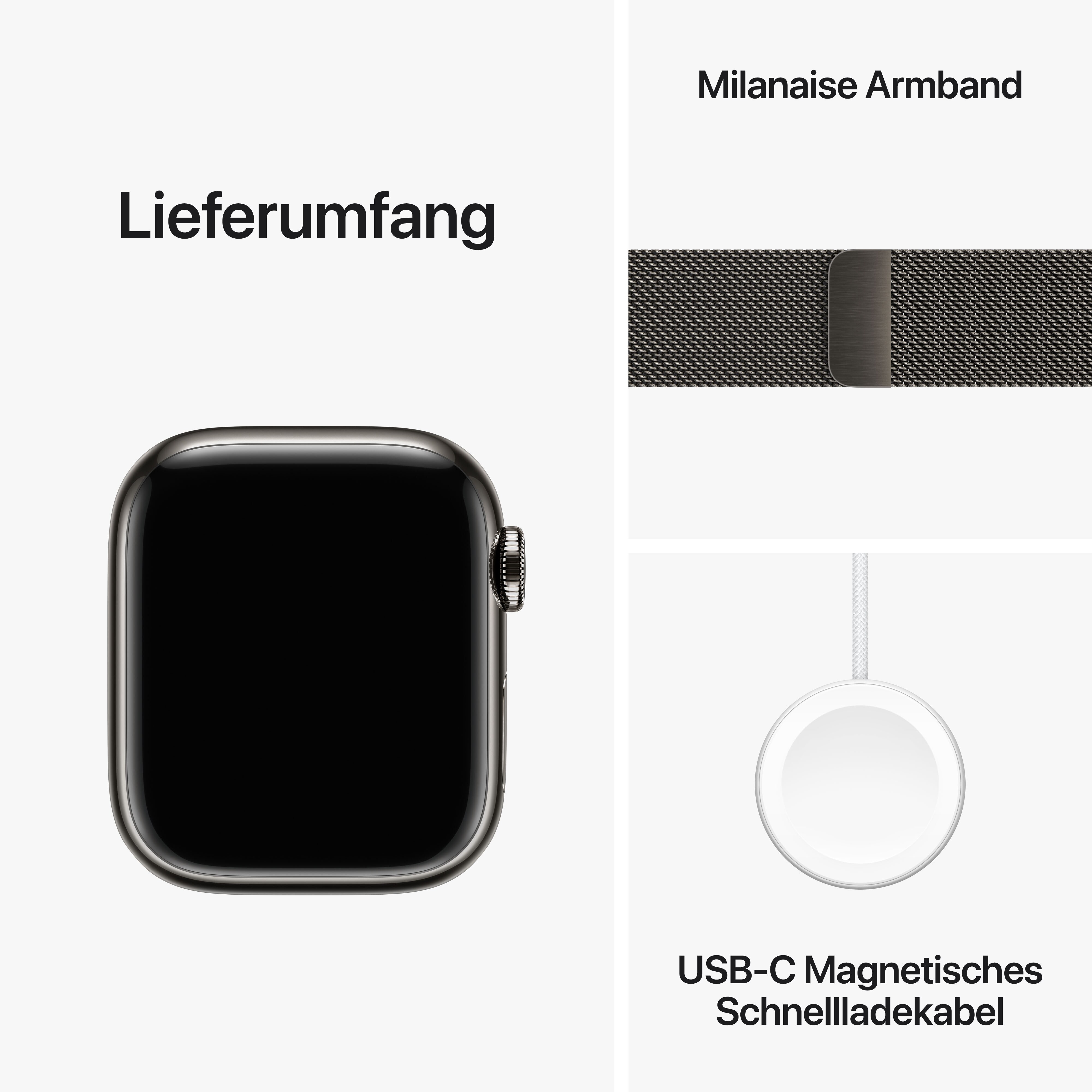 Apple Watch Series 9 LTE 41mm Edelstahl Graphit Milanaise Graphit