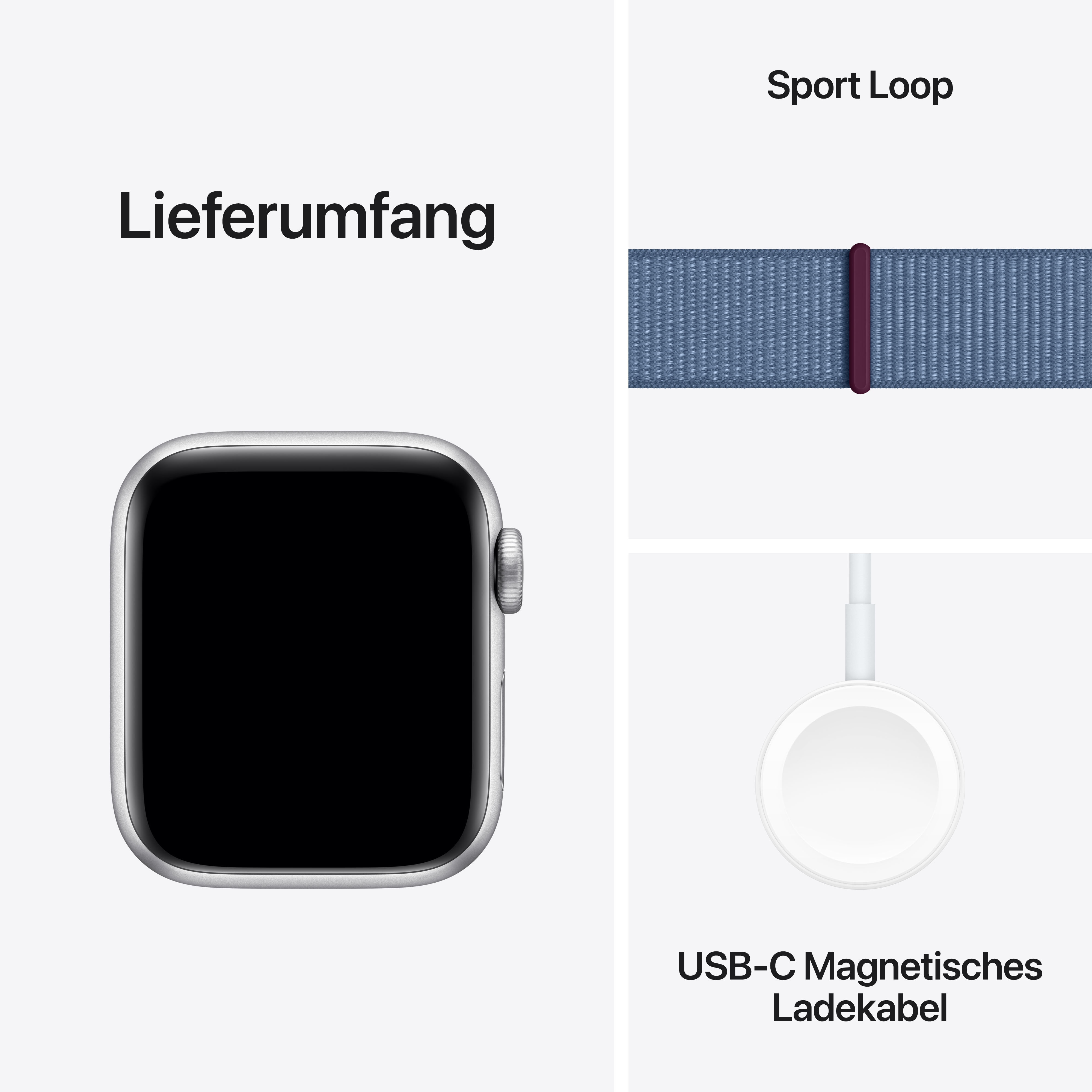 Apple Watch SE (2. Gen) GPS 40mm Alu Silber Sport Loop Armband Sturmblau