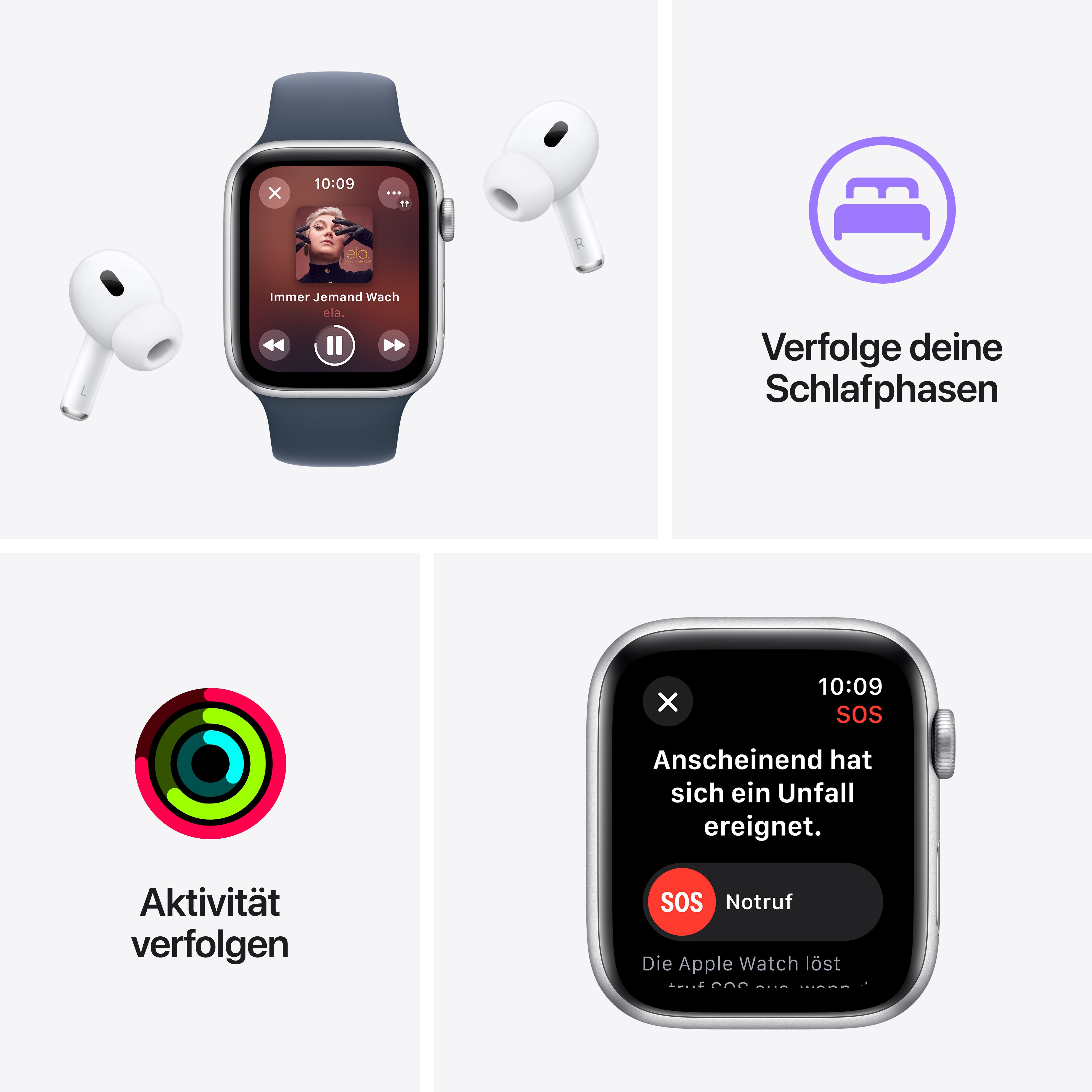 Apple Watch SE (2. Gen) GPS 44mm Alu Polarstern Sportarmband Polarstern - S/M