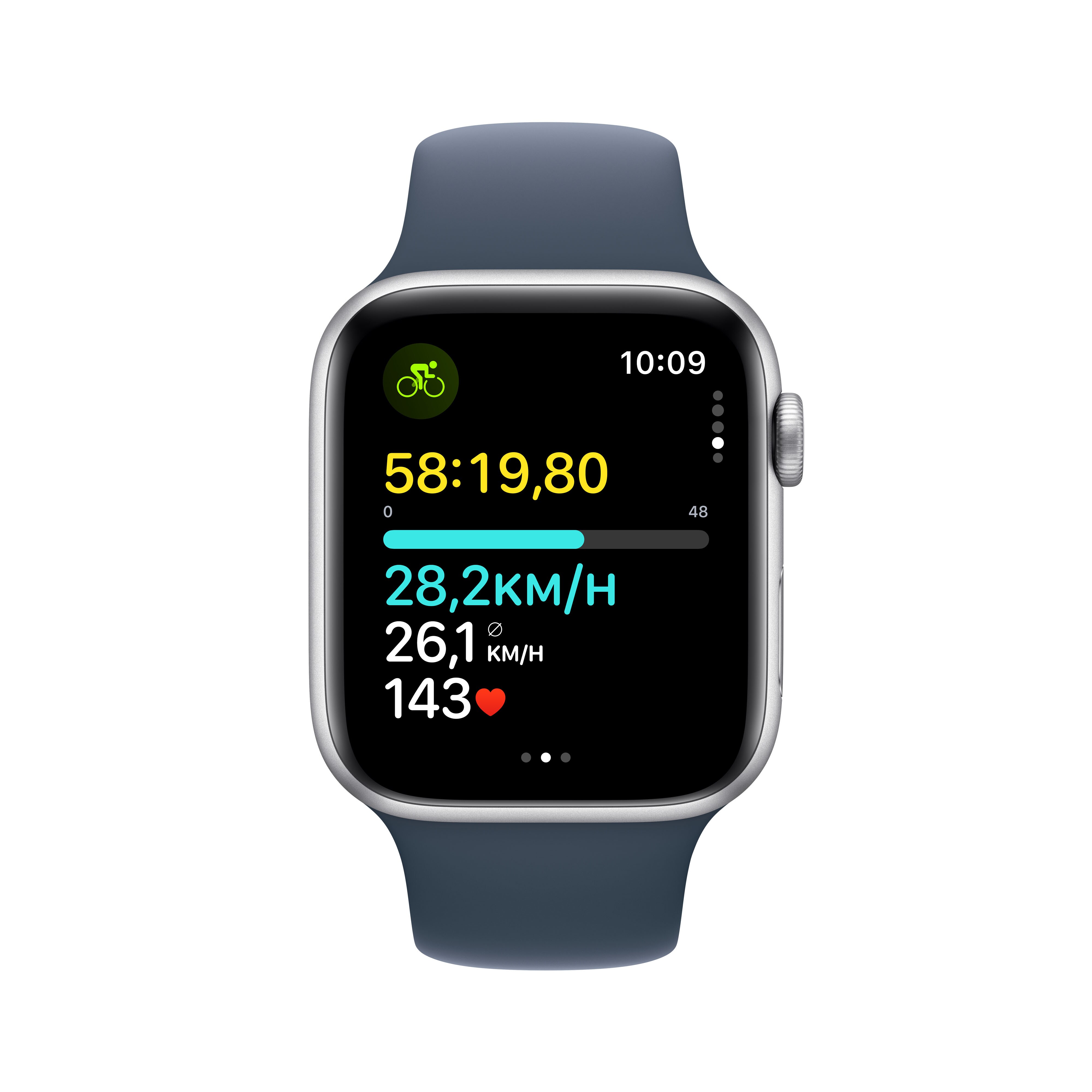 Apple Watch SE (2. Gen) GPS 44mm Alu Silber Sportarmband Sturmblau - S/M