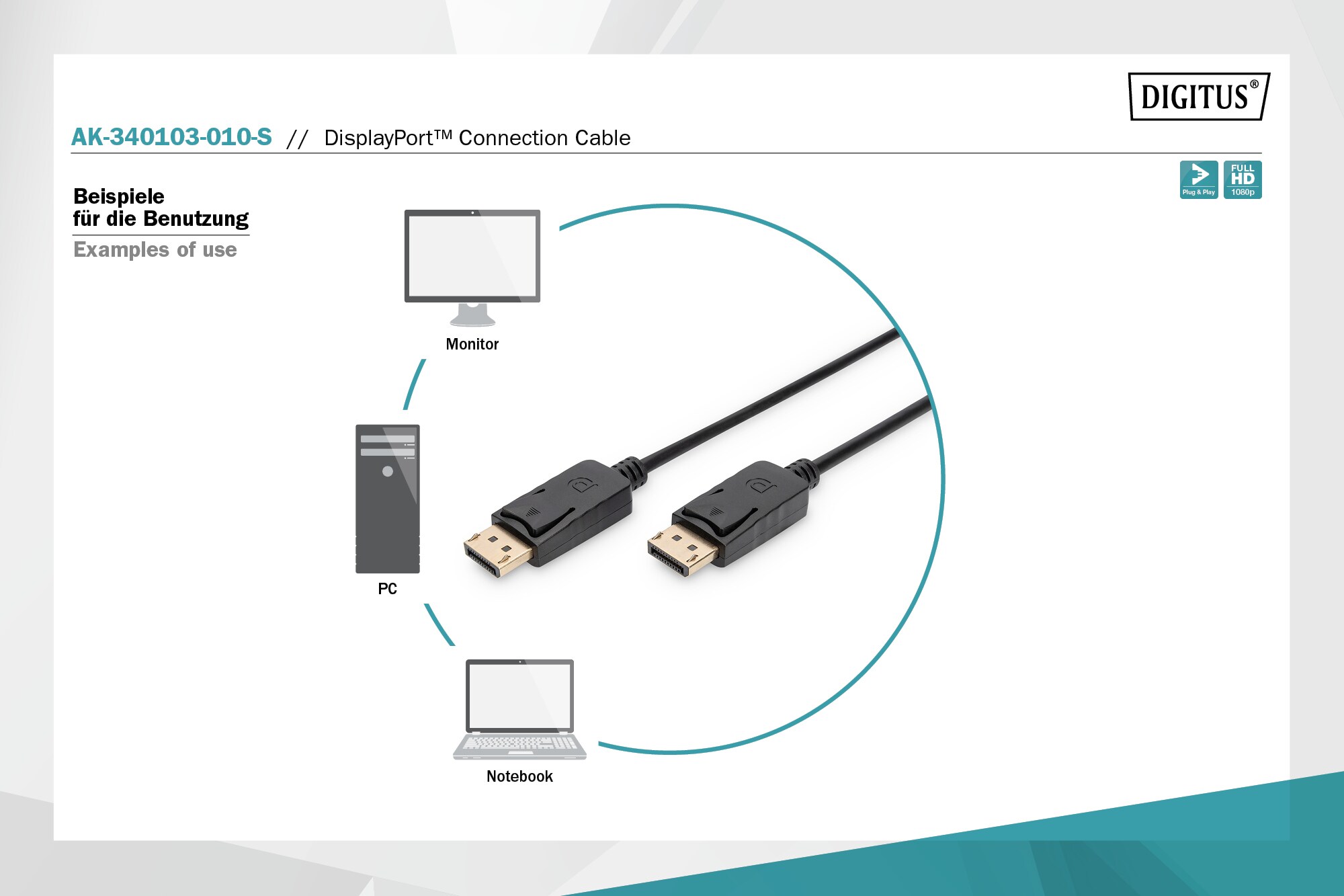 DIGITUS DisplayPort Anschlusskabel, DP St/St, 1,0m